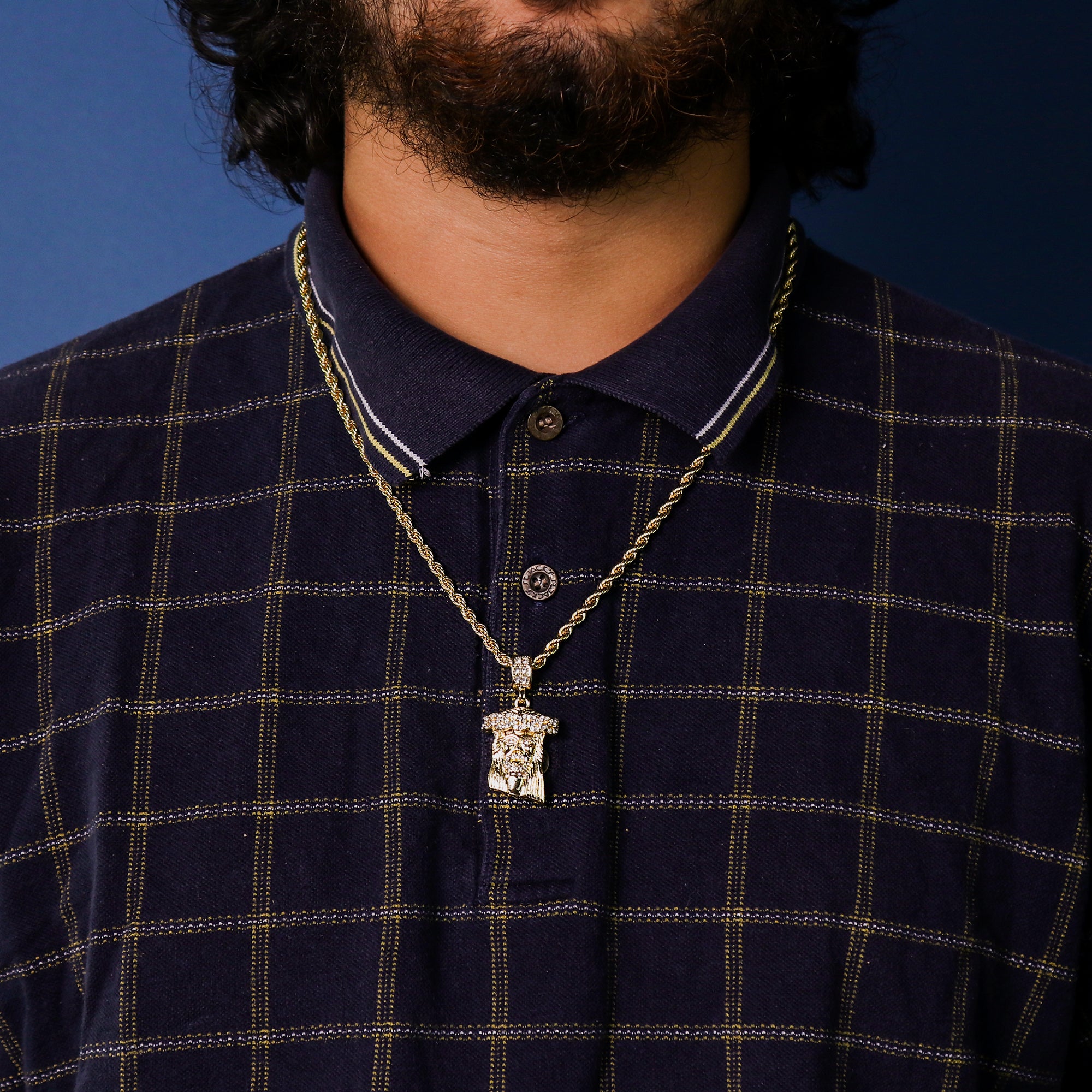 Micro Jesus Pendant 24" Rope Chain Men's 18k Gold Plated Jewelry