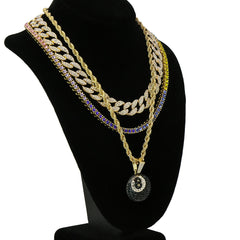 #8 Ball 4 Pcs Set Cuban, Tennis & Rope Chain Bundle Gold PT