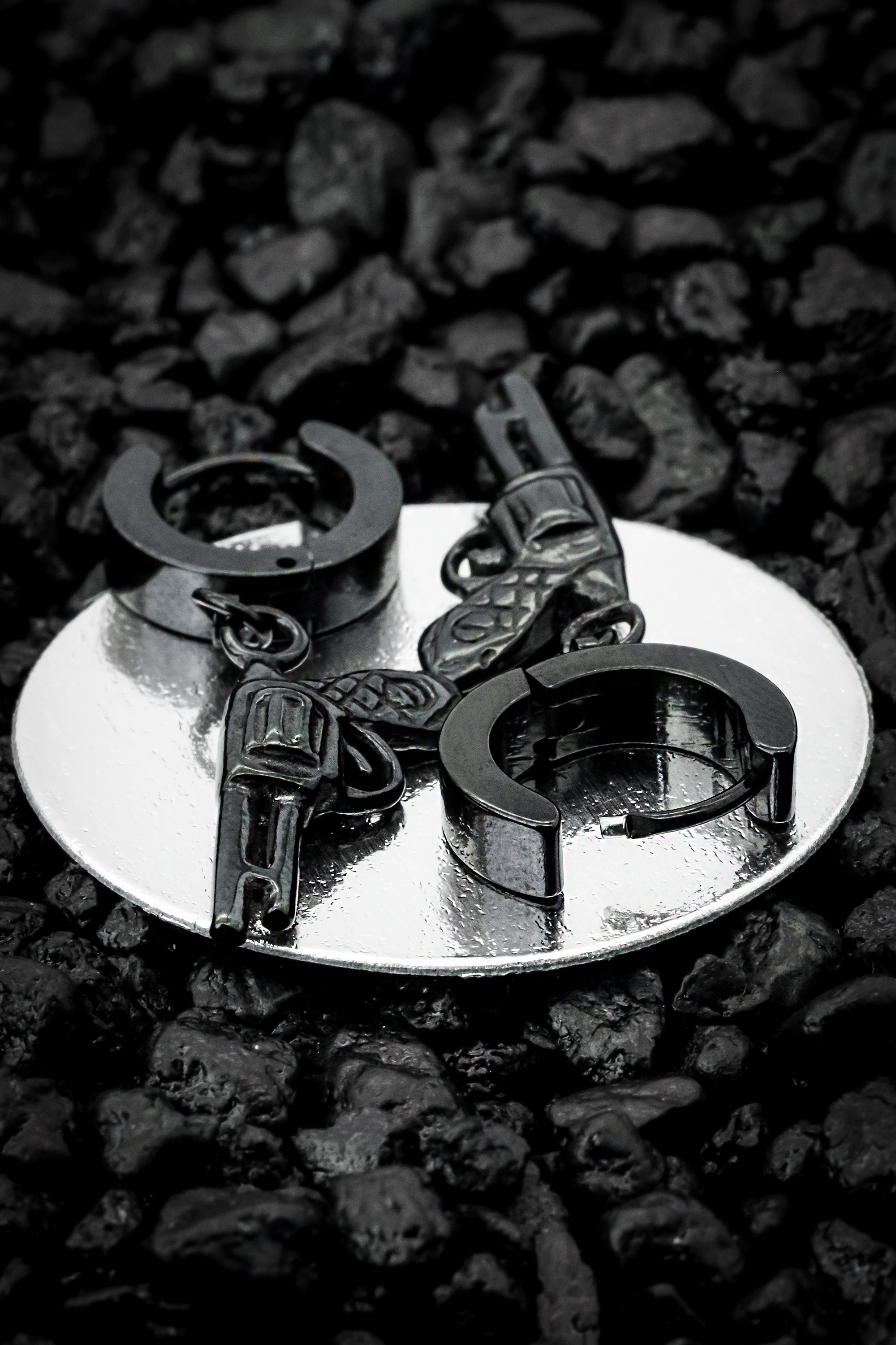 Revolver Hoop Earring Black Plated Stainless Steel