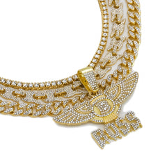 Wing Boss Drip Cz 4 Pcs Set Puffy Mariner Chain, Tennis Chain & Miami Cuban Chain Bundle Gold PT