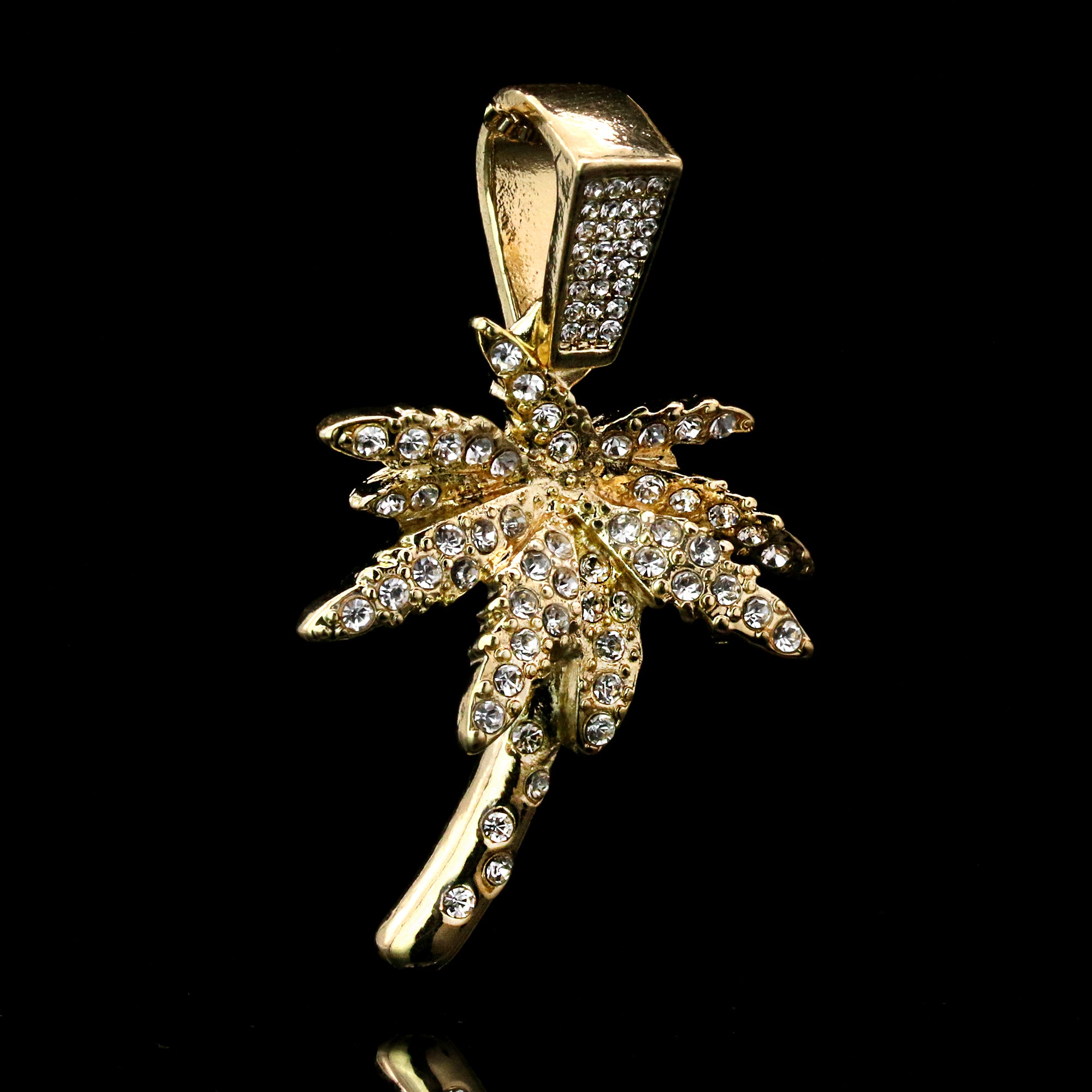 Palm Tree Iced Pendant 14K Gold 24" Inch 4mm Rope Choker Chain