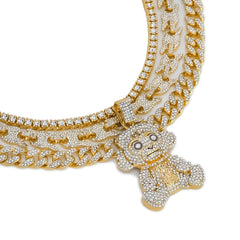 Monkey Cz 4 Pcs Set Puffy Mariner Chain, Tennis Chain & Miami Cuban Chain Bundle Gold PT