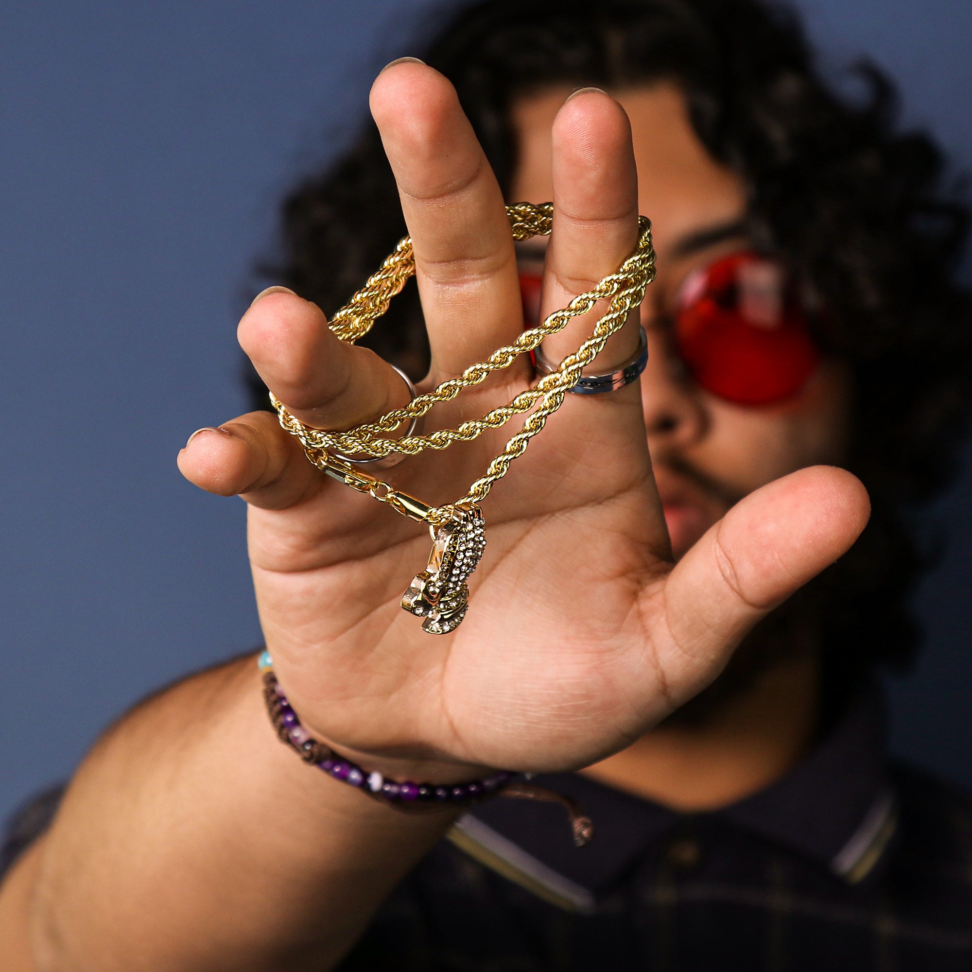 Praying Hands Pendant 24" Rope Chain Men's 18k Gold Plated Jewelry
