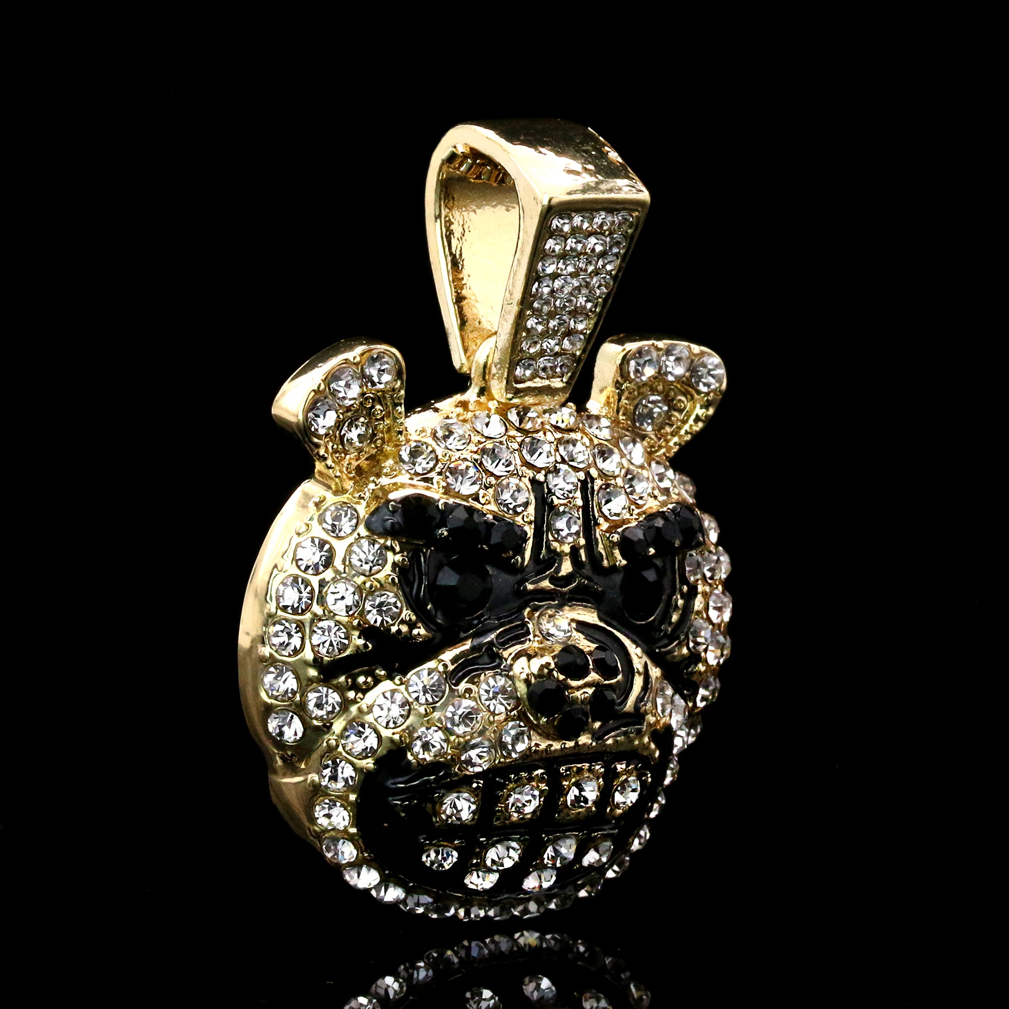 Dog Face Iced Pendant 14K Gold 24" Inch 4mm Rope Choker Chain