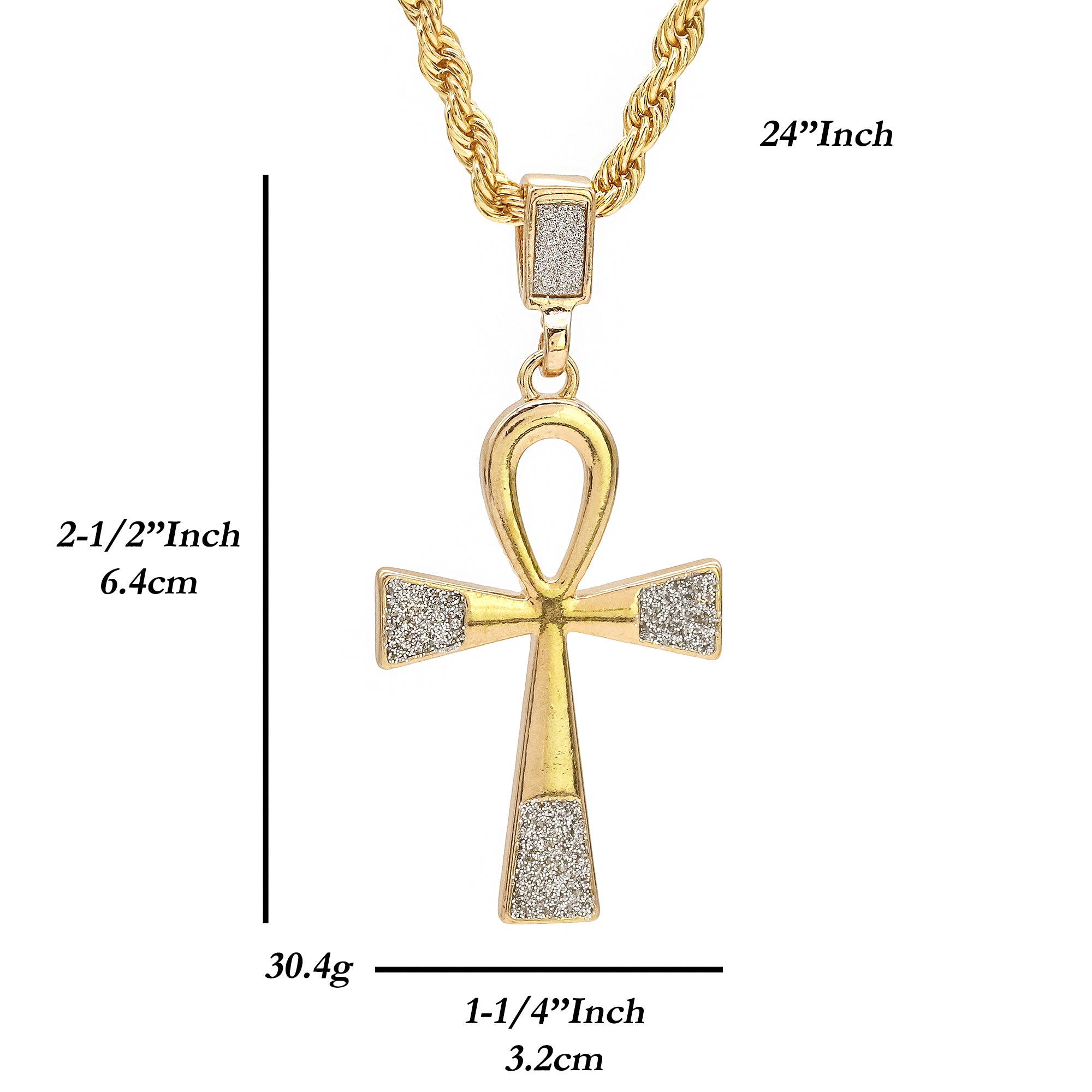 Stardust Ankh Pendant 24" Rope Chain Hip Hop 18k Jewelry