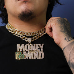 3pc Set – Huge "Money On My Mind" Pendant & 15mm Iced Cuban Chains 18"/20" Gold