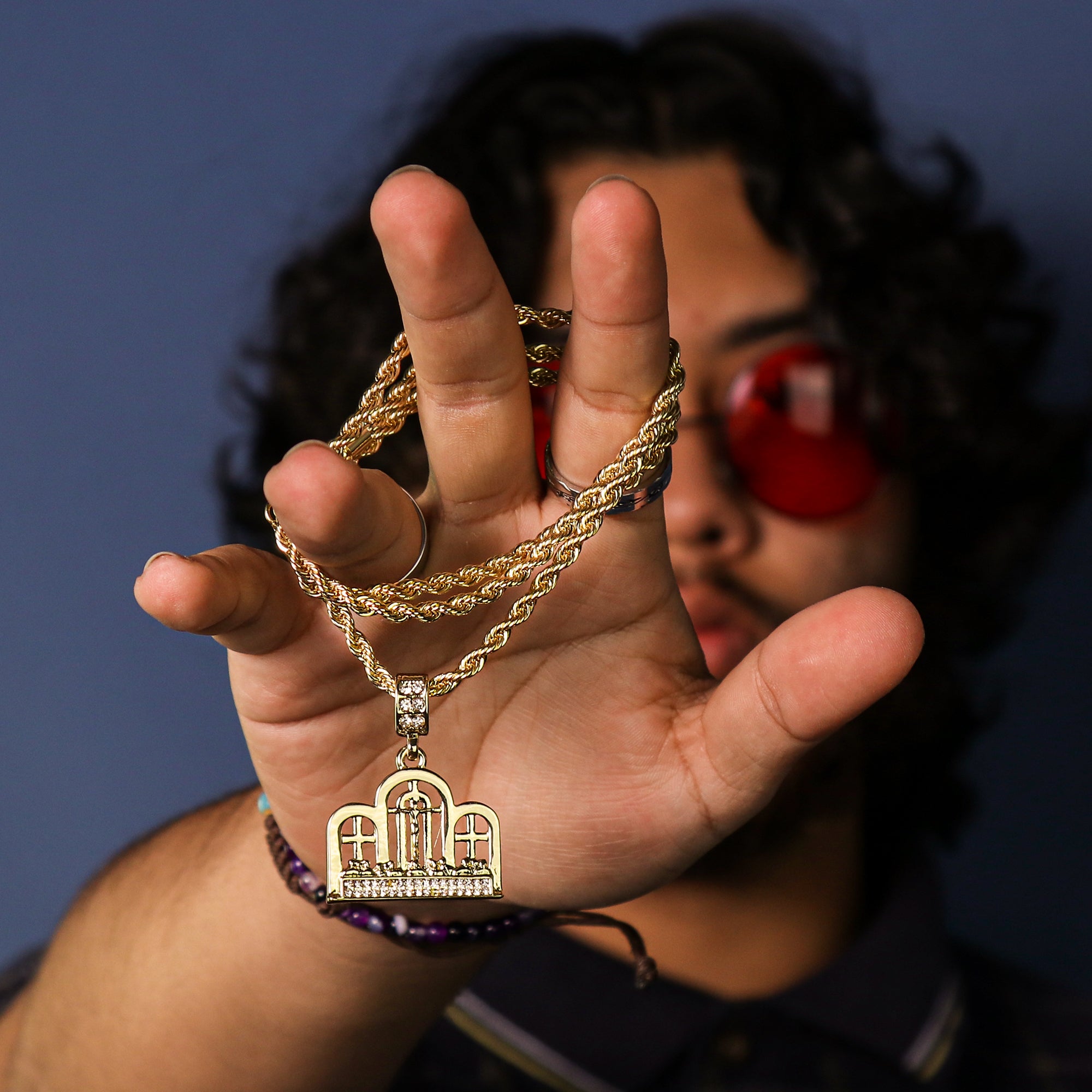 Last Supper Temple Pendant 24" Rope Chain Men's 18k Gold Plated Jewelry