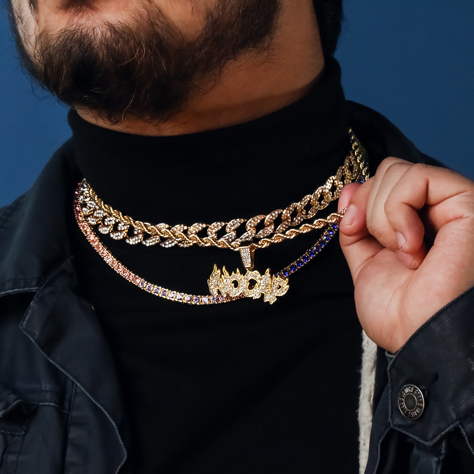 No Cap 4 Pcs Set Cuban, Tennis & Rope Chain Bundle Gold PT