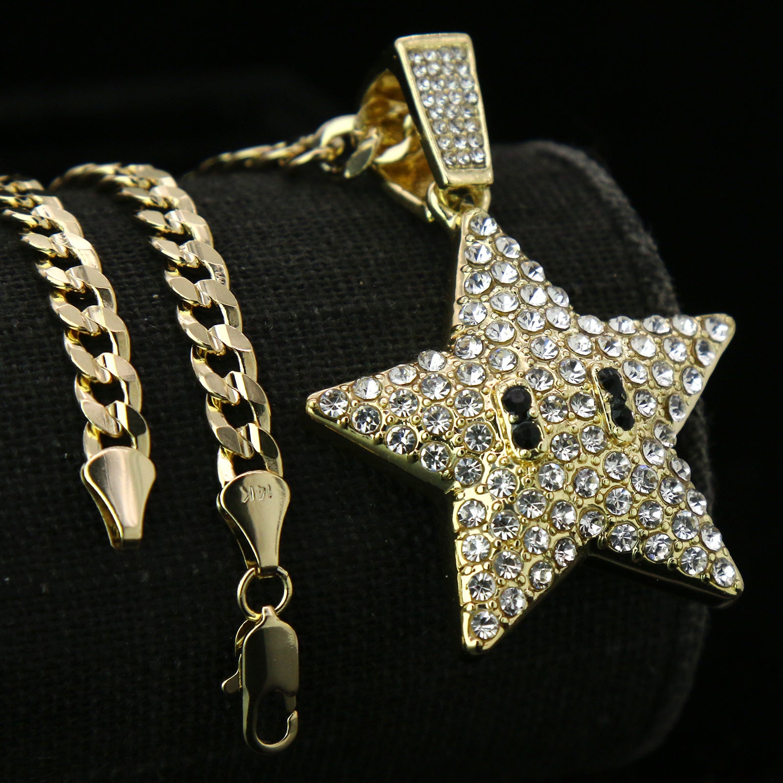 Fully Iced Cartoon Pop Star 14k Gold PT Pendant / 6mm 24" inches Cuban Chain