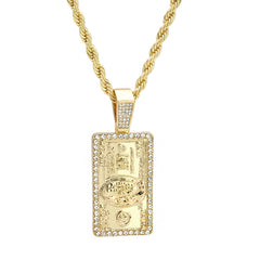 100 Dollar Bill Pendant 24" Rope Chain Men's Hip Hop 18k Jewelry