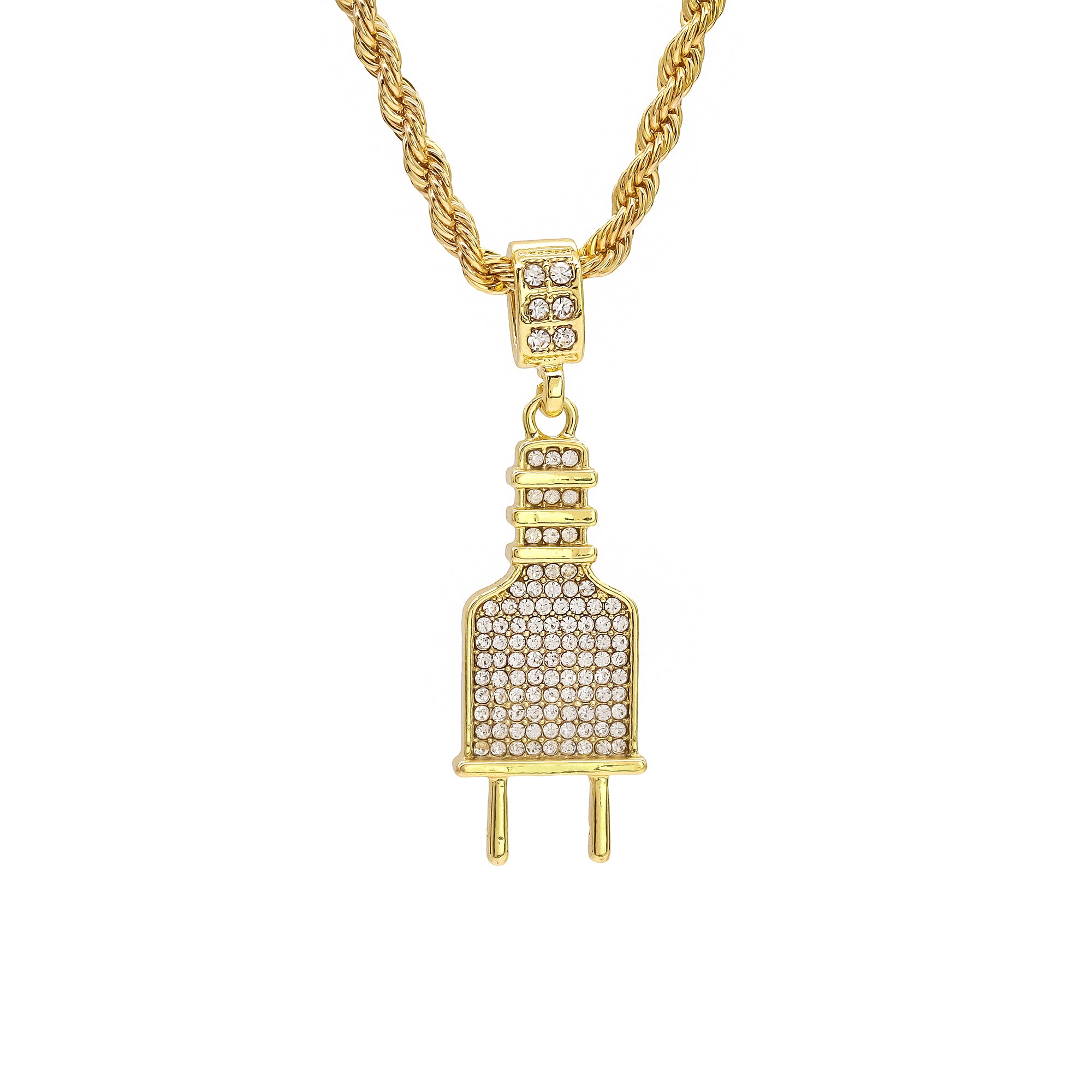 Power Plug Pendant 24" Rope Chain Hip Hop 18k Jewelry Necklace