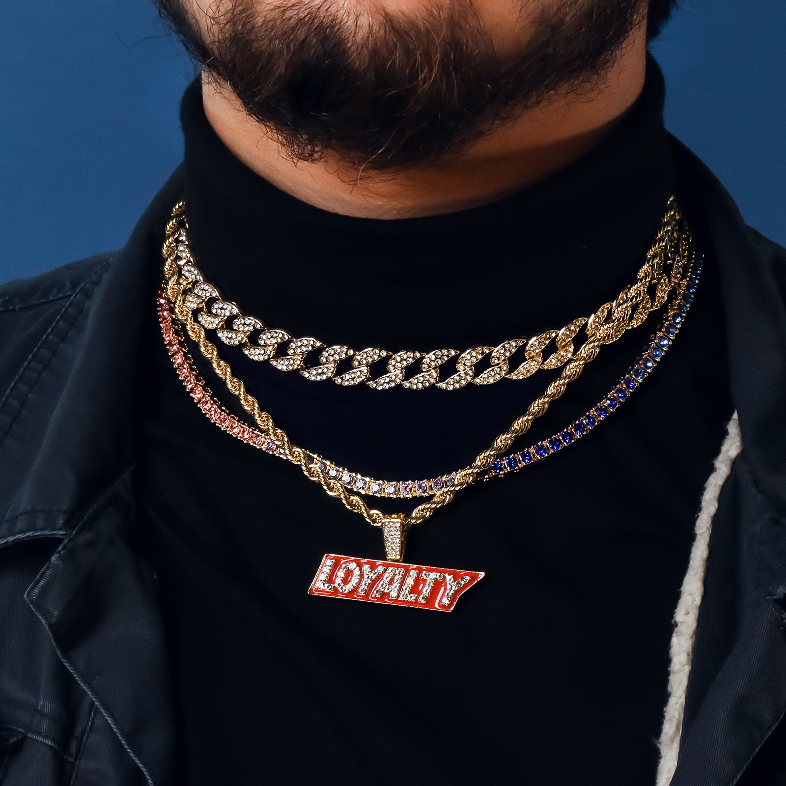 Loyalty 4 Pcs Set Cuban, Tennis & Rope Chain Bundle Gold PT