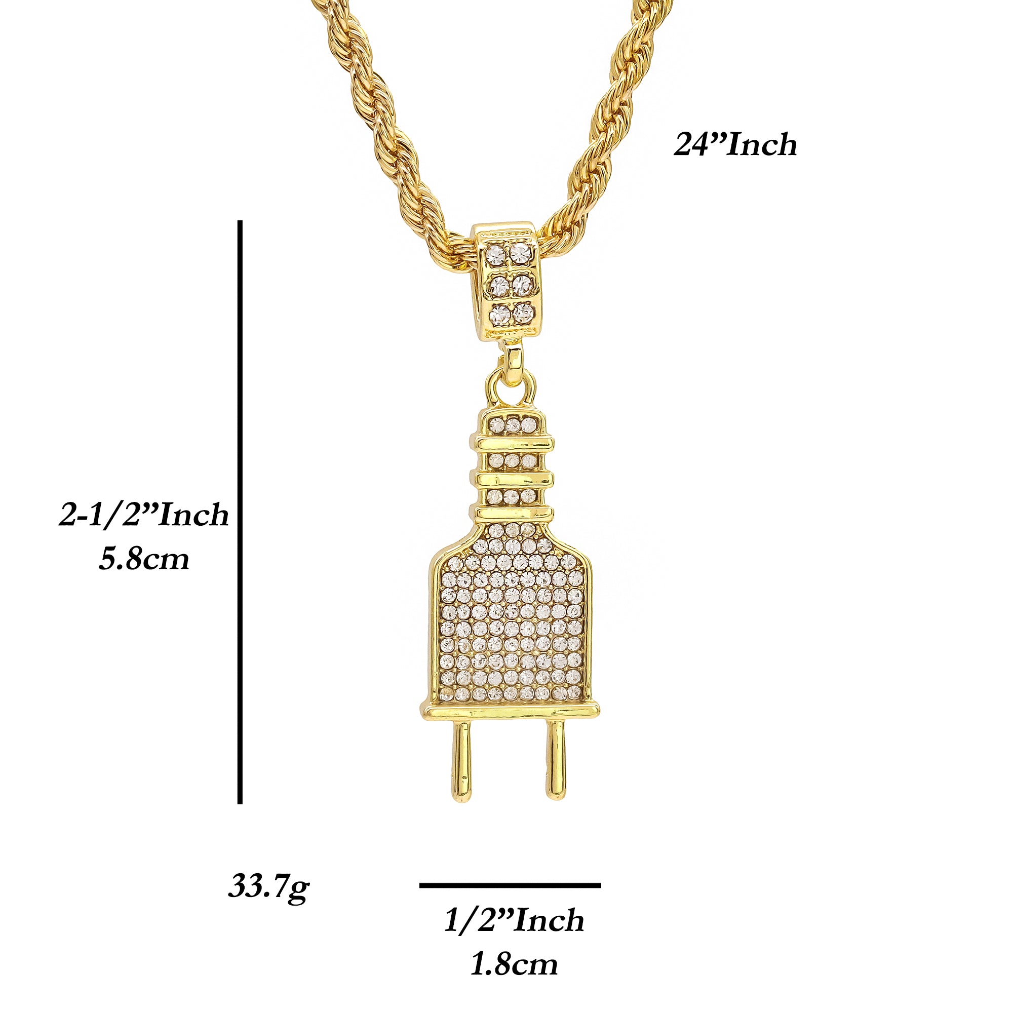 Power Plug Pendant 24" Rope Chain Hip Hop 18k Jewelry Necklace
