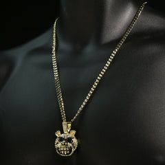 Exquisite Fully Iced Mad Dog Face Head 14k Gold PT Pendant 24" Cuban Chain