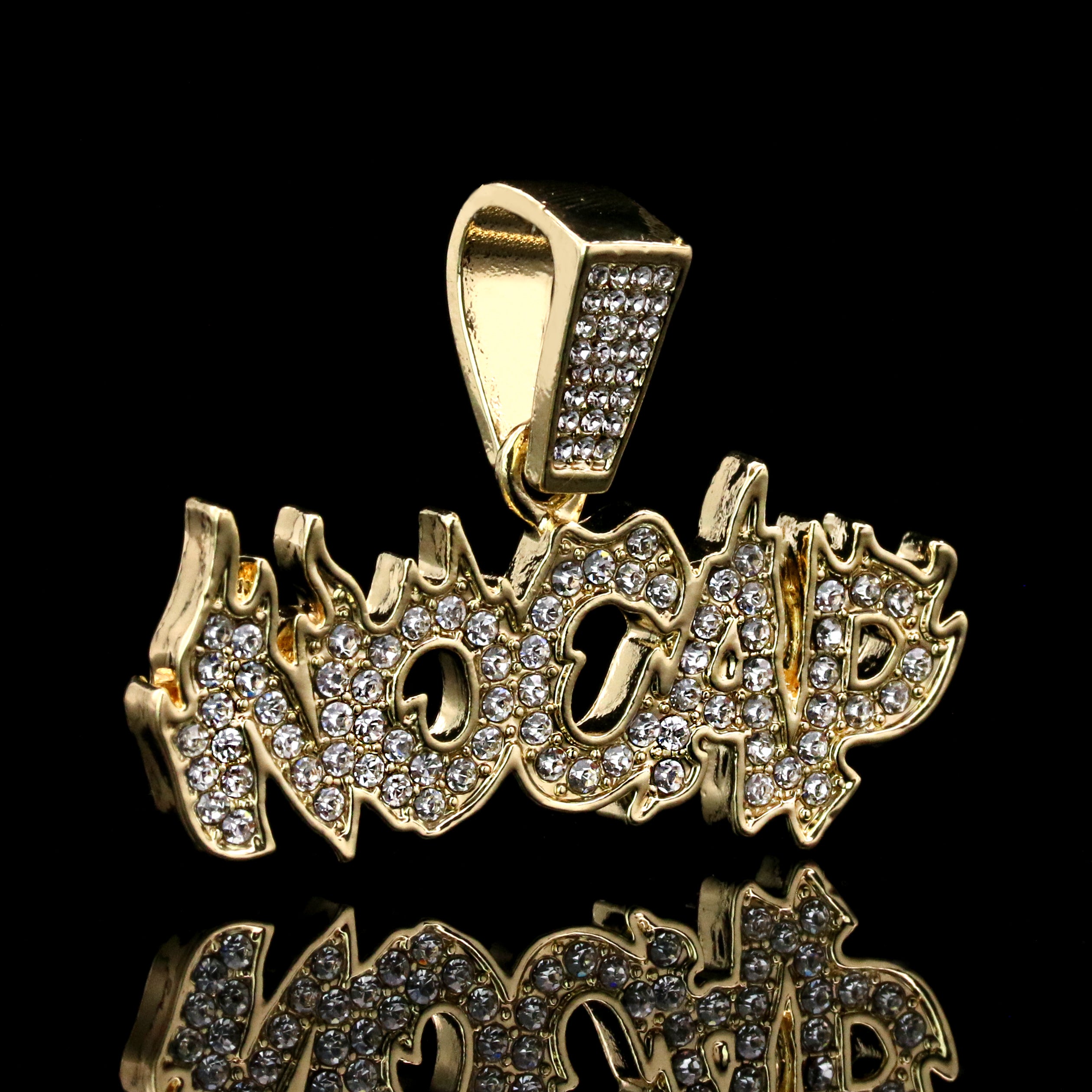 NO CAP Fully Iced Pendant 14K Gold 24" Inch 4mm Rope Choker Chain