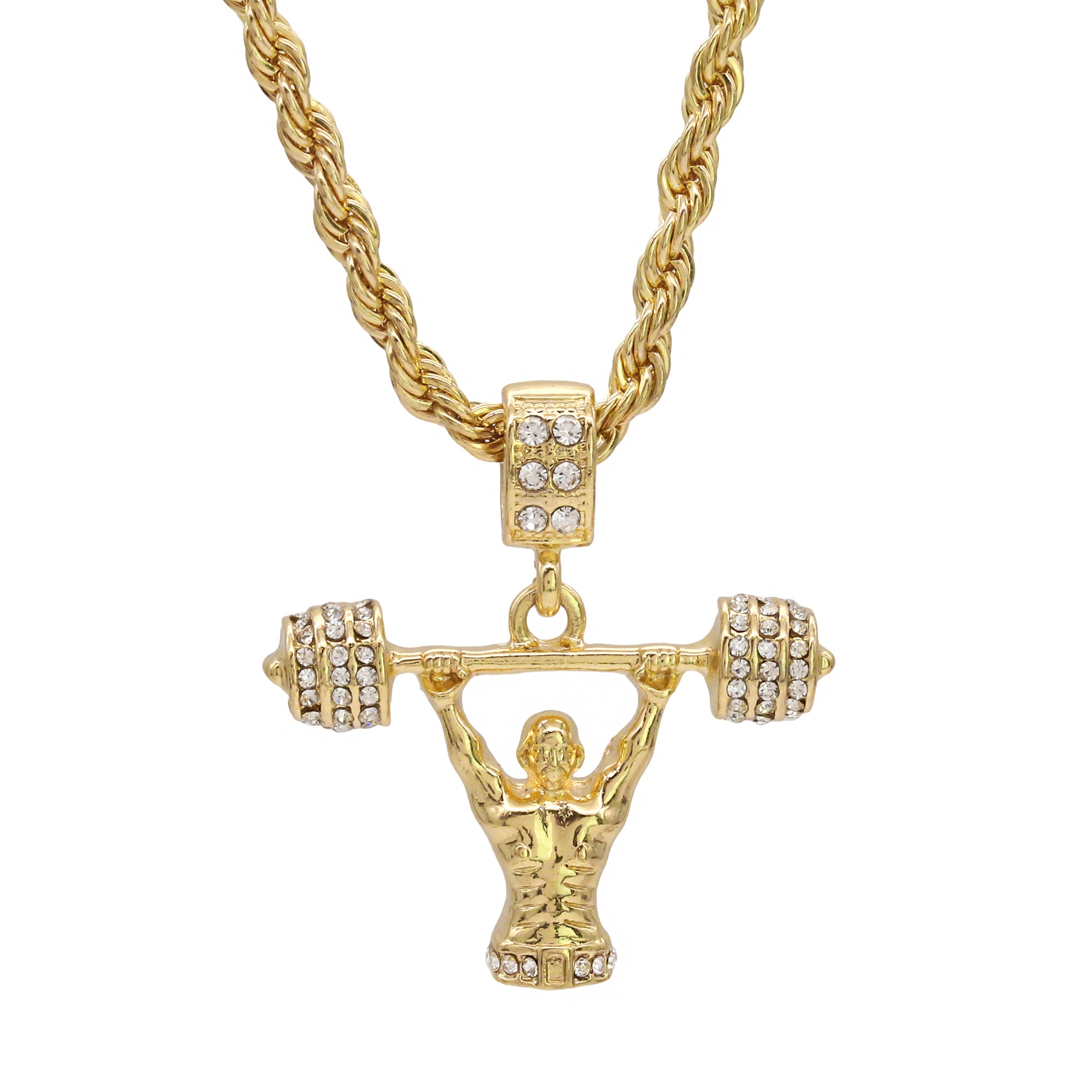 Powerlift Pendant 24" Rope Chain Hip Hop 18k Jewelry