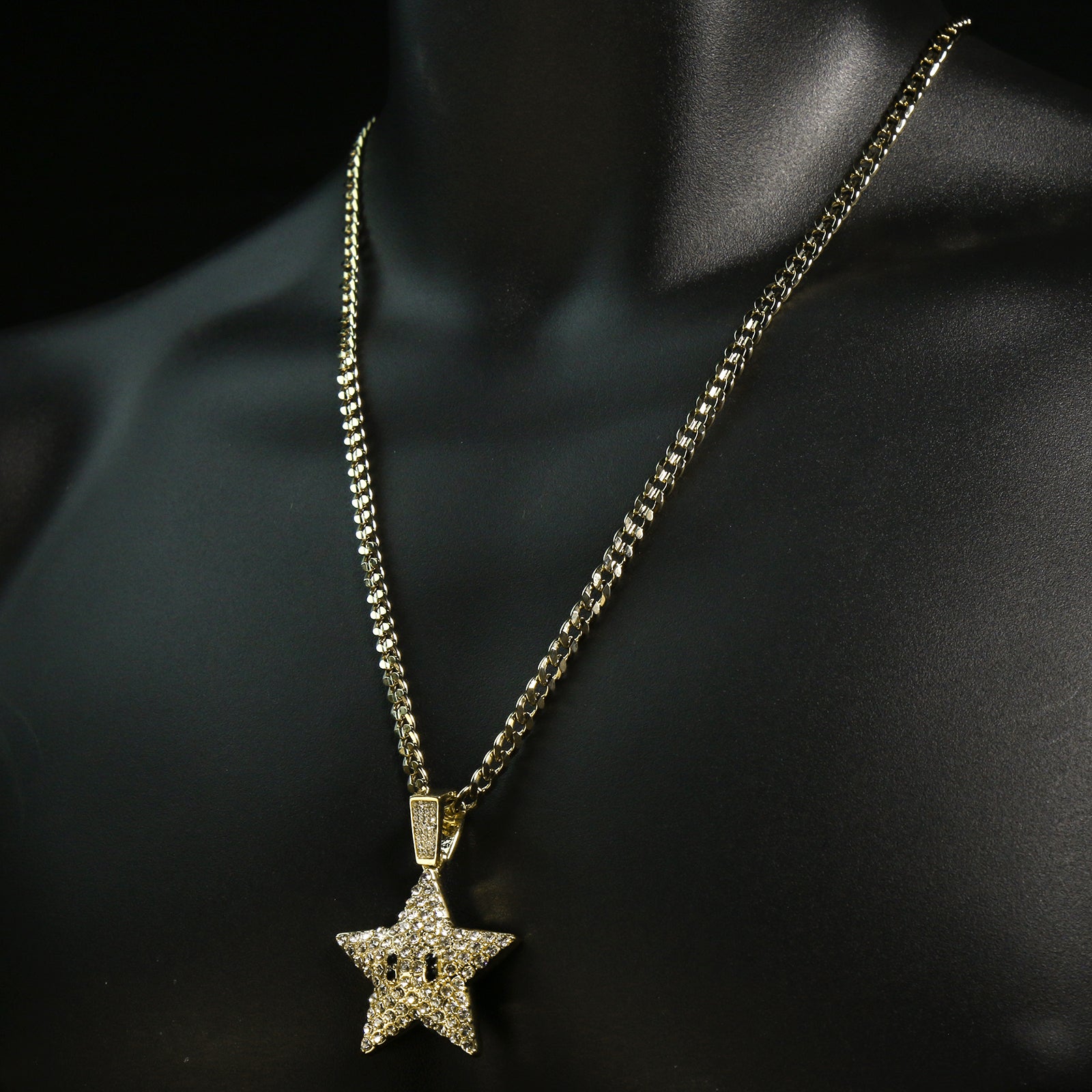 Fully Iced Cartoon Pop Star 14k Gold PT Pendant / 6mm 24" inches Cuban Chain