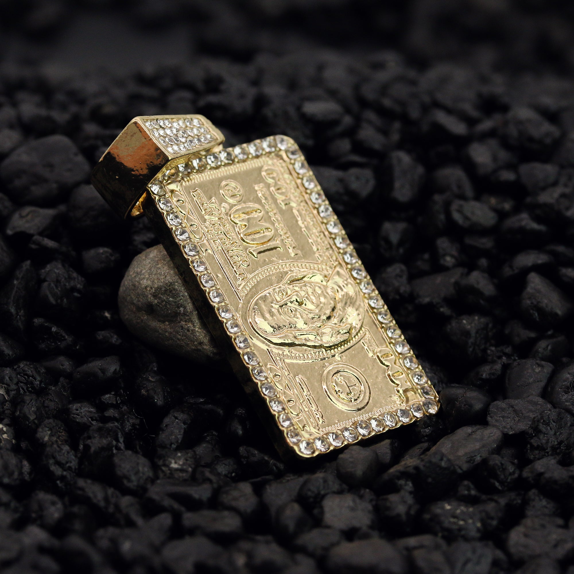 100 Dollar Bill Pendant 24" Rope Chain Men's Hip Hop 18k Jewelry