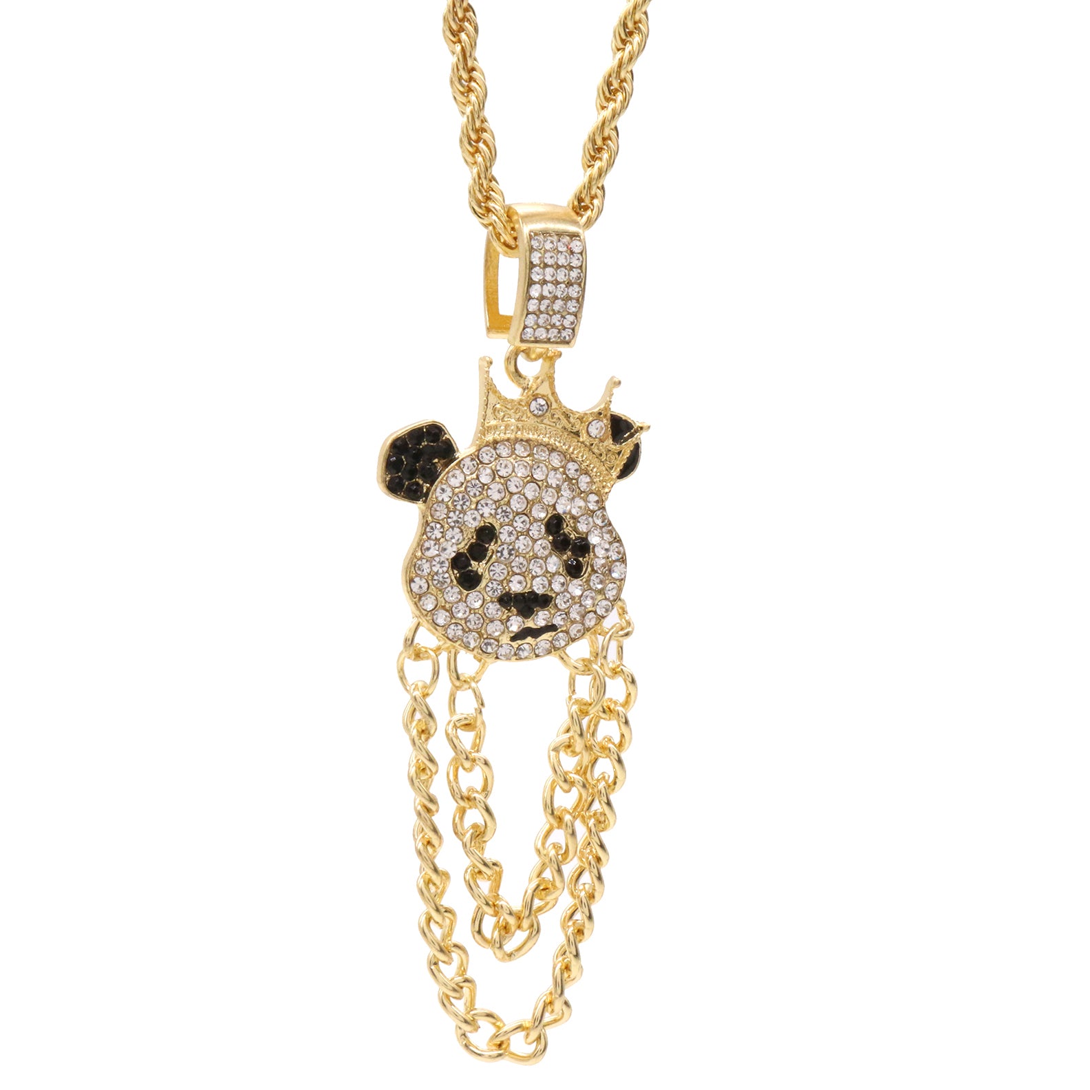 Cz Panda Crown Pendant 24"Inch 4mm Rope Chain