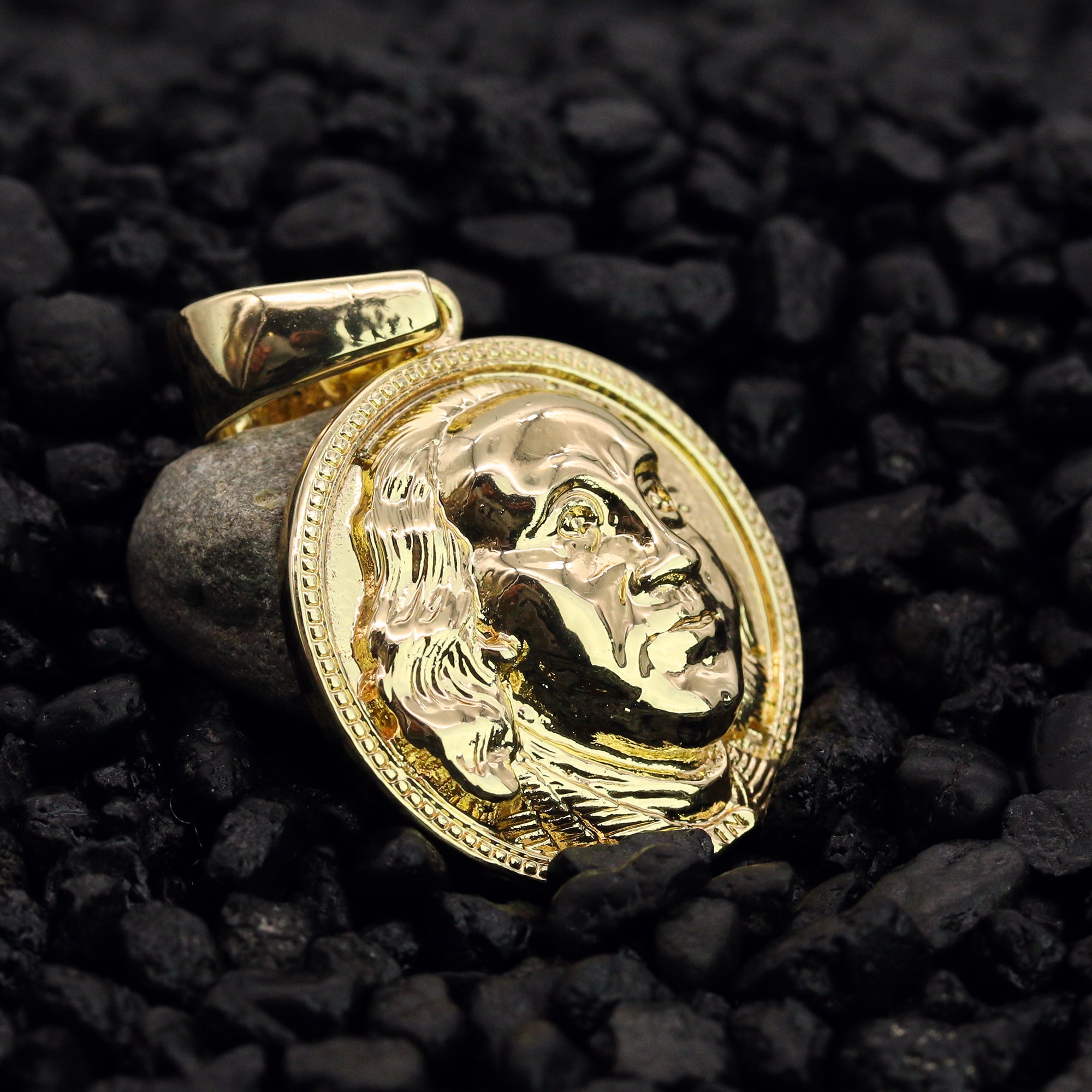 Benjamin Coin Pendant 24" Rope Chain Men's Hip Hop 18k Jewelry