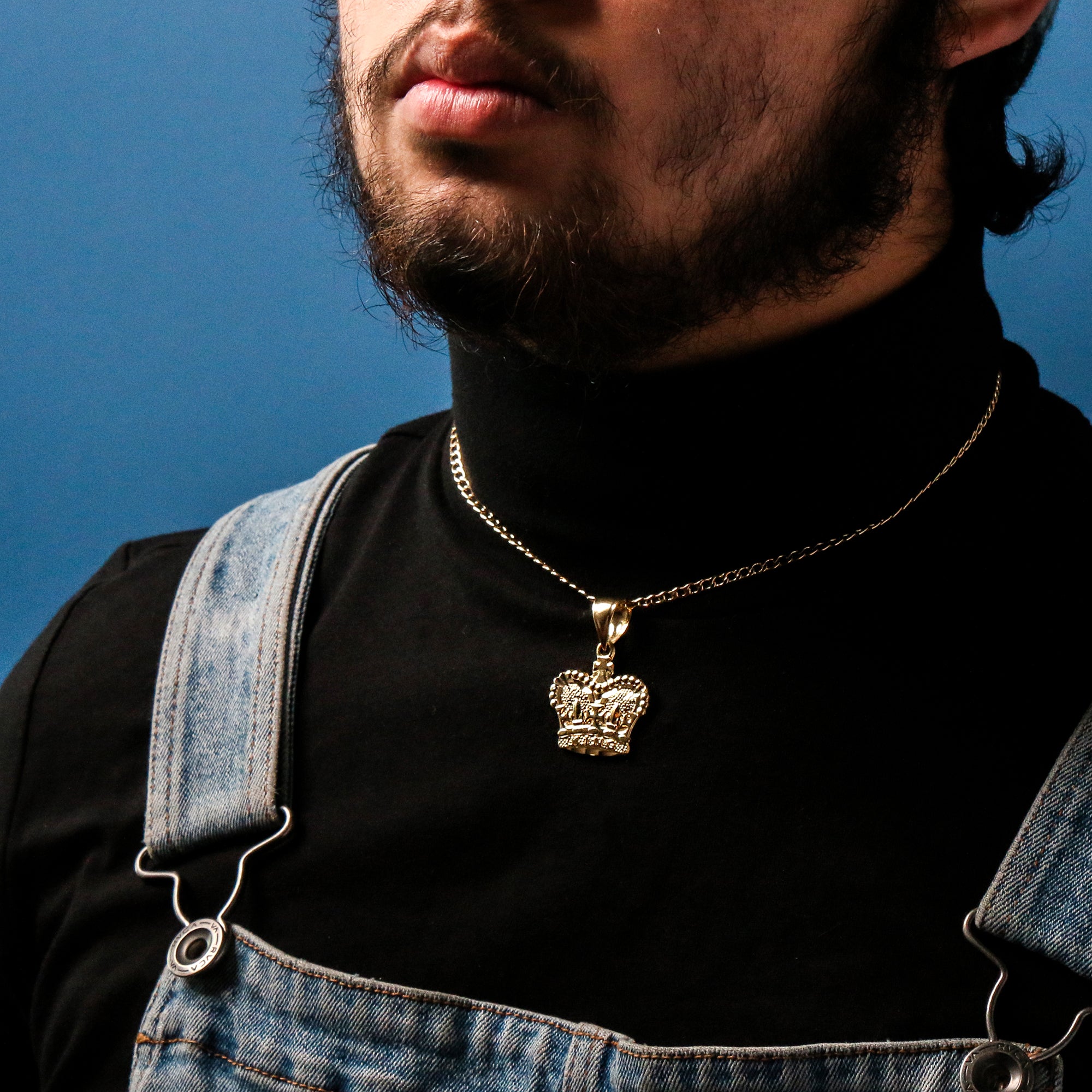 King Crown Diamond Cut Pendant Cuban Chain 14k Gold PT