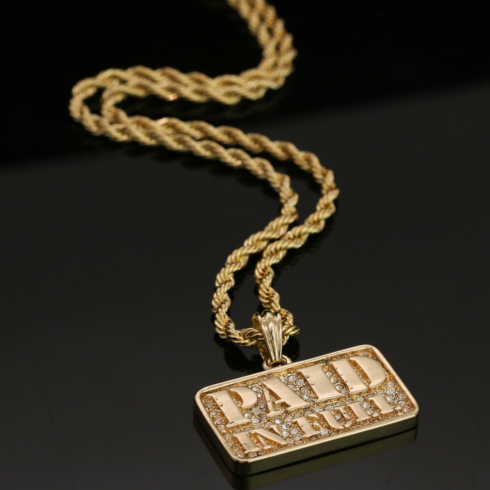 14k Gold Plated Hip-Hop Cz Paid In Full Pendant 20" Choker Rope Chain Necklace
