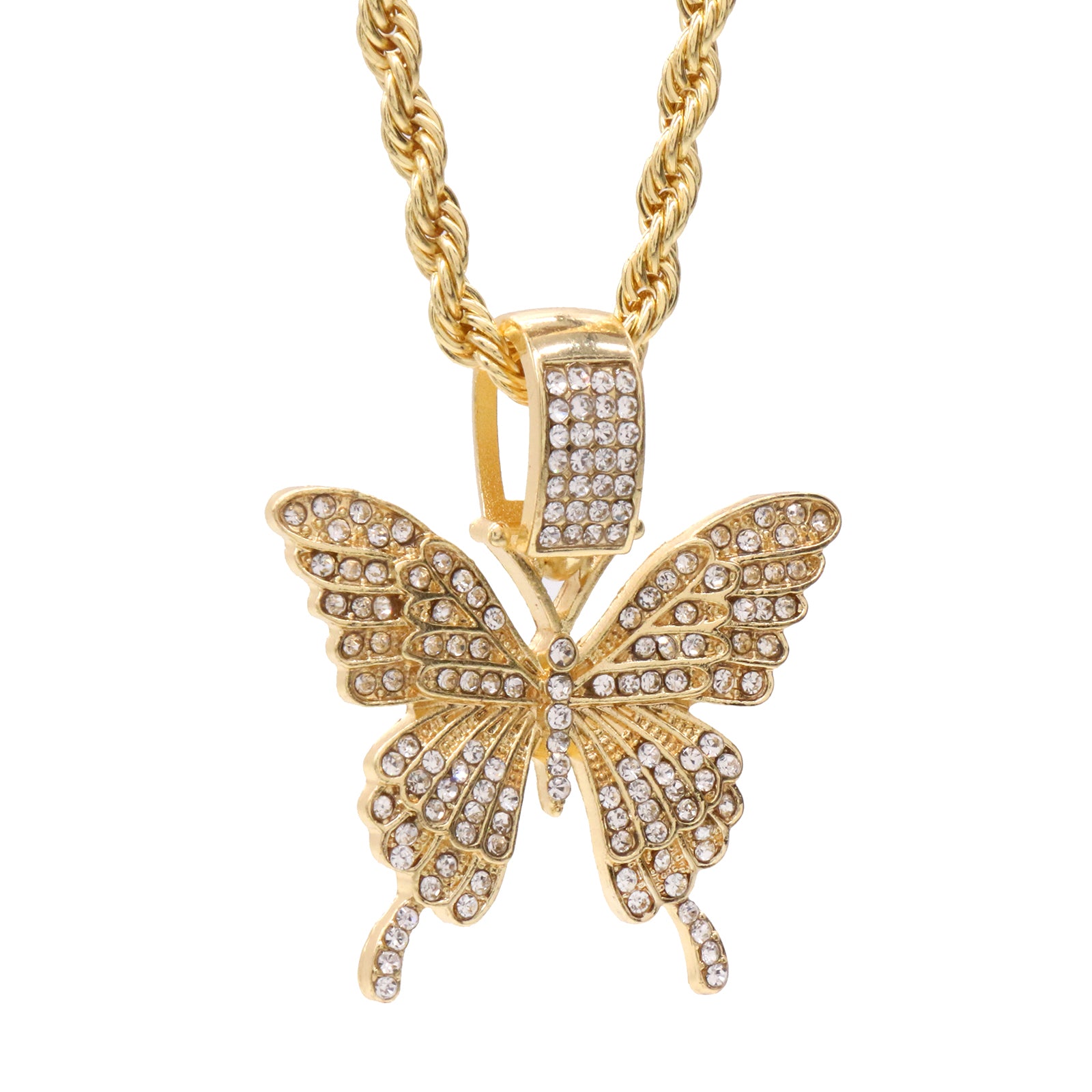 Cz Butterfly Pendant 24"Inch 4mm Rope Chain