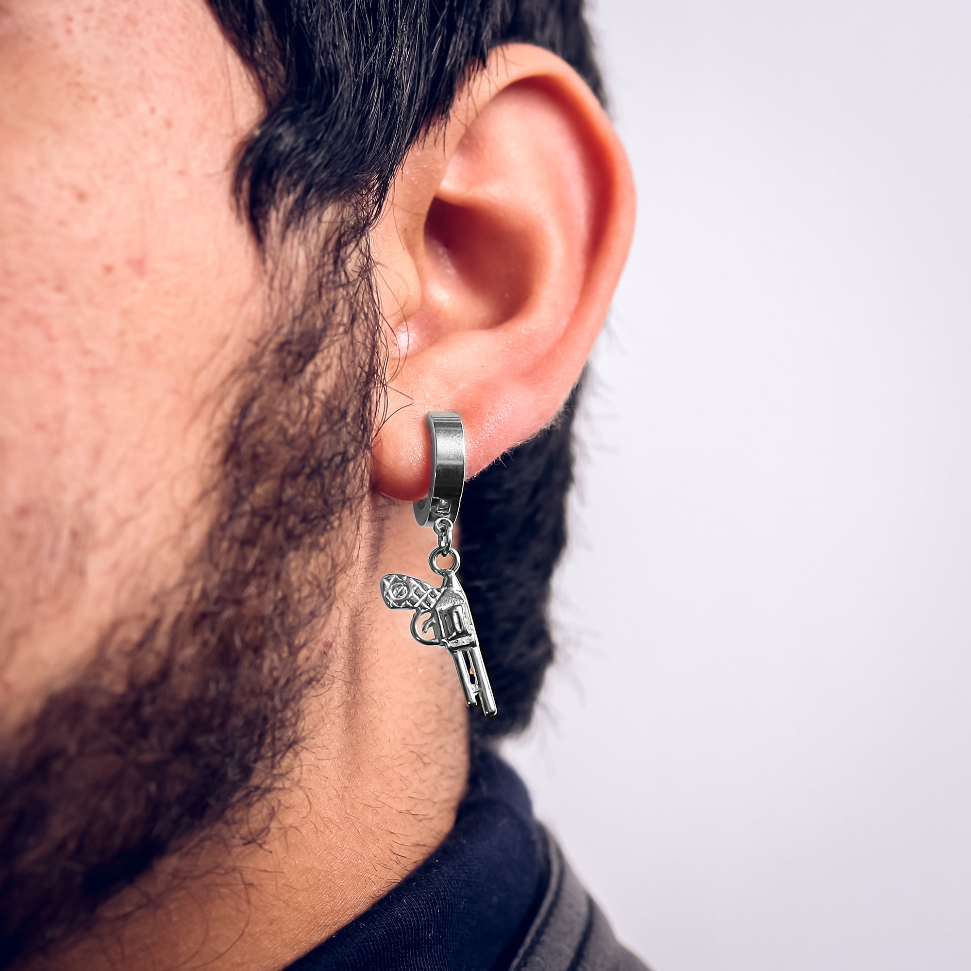 Revolver Hoop Earring White Gold Stainless Steel