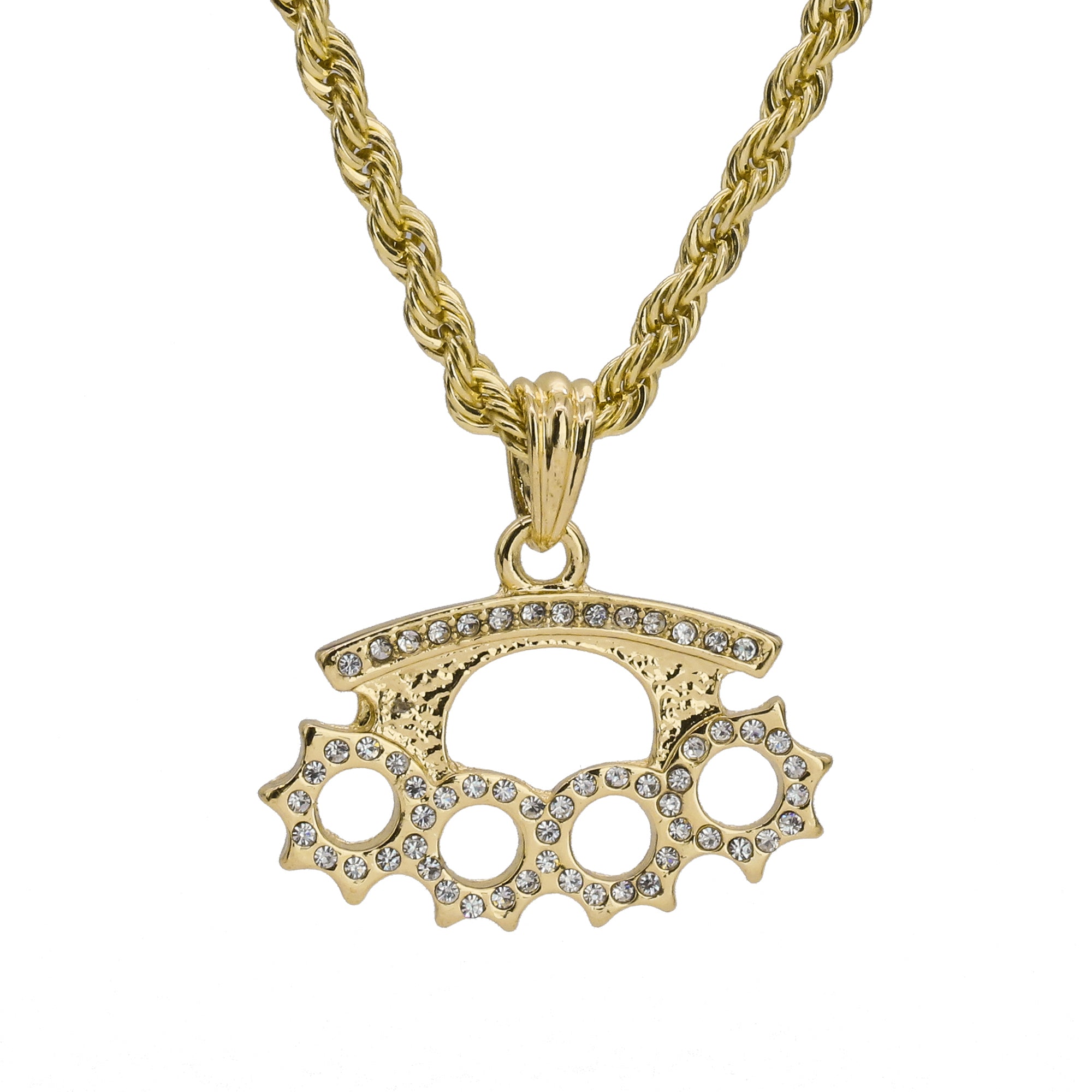 Iced knuckles Pendant 18K 24" Rope Chain Hip Hop Jewelry