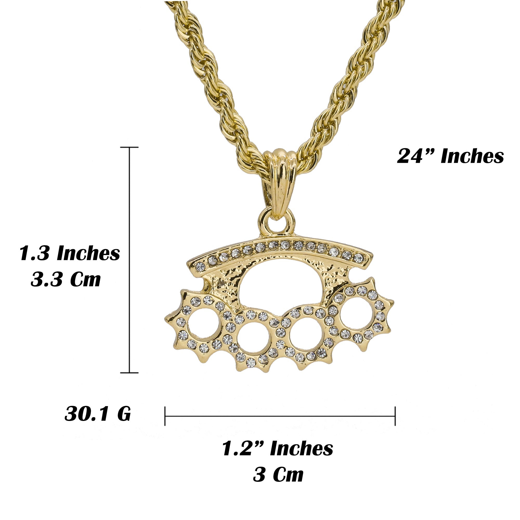 Iced knuckles Pendant 18K 24" Rope Chain Hip Hop Jewelry