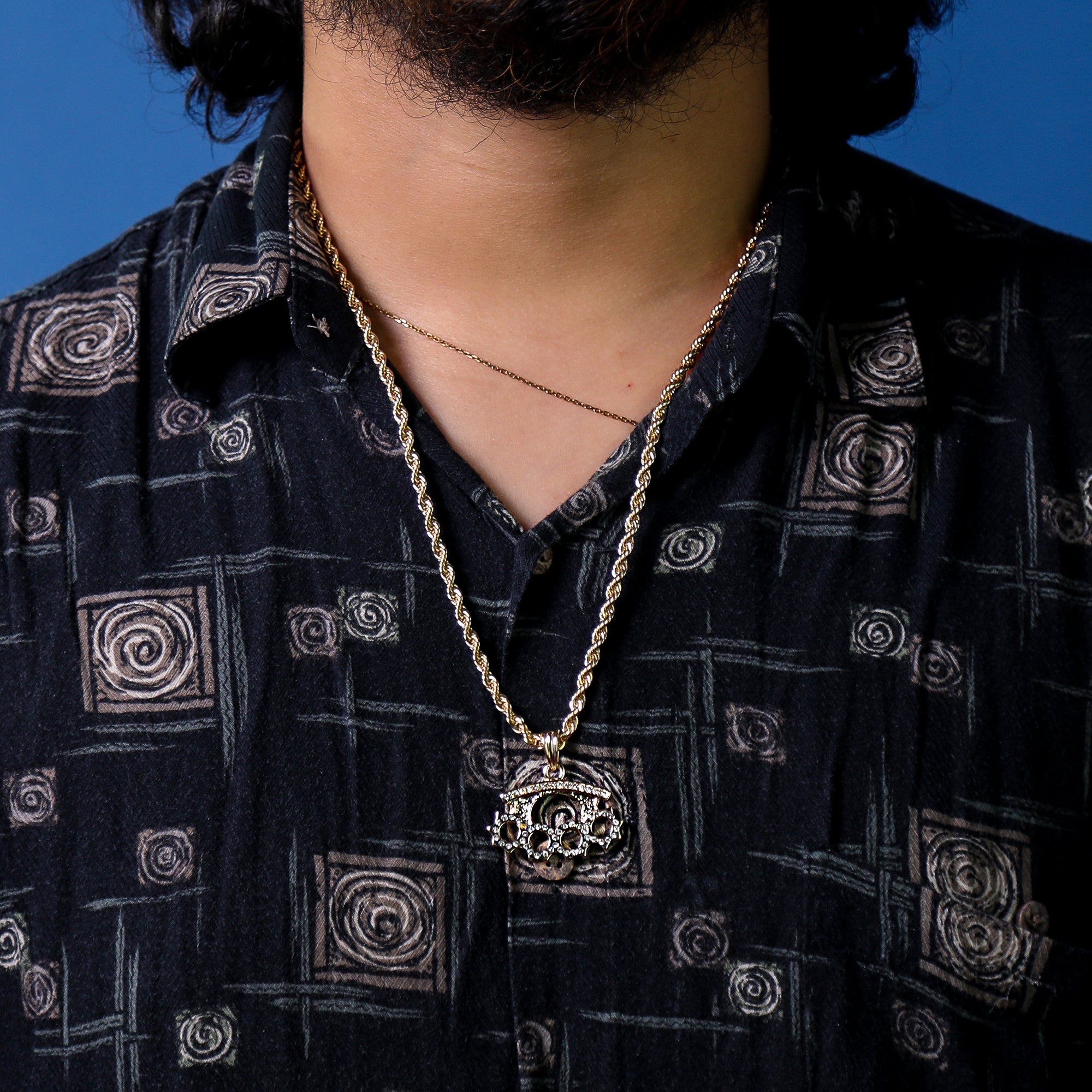 Iced knuckles Pendant 18K 24" Rope Chain Hip Hop Jewelry