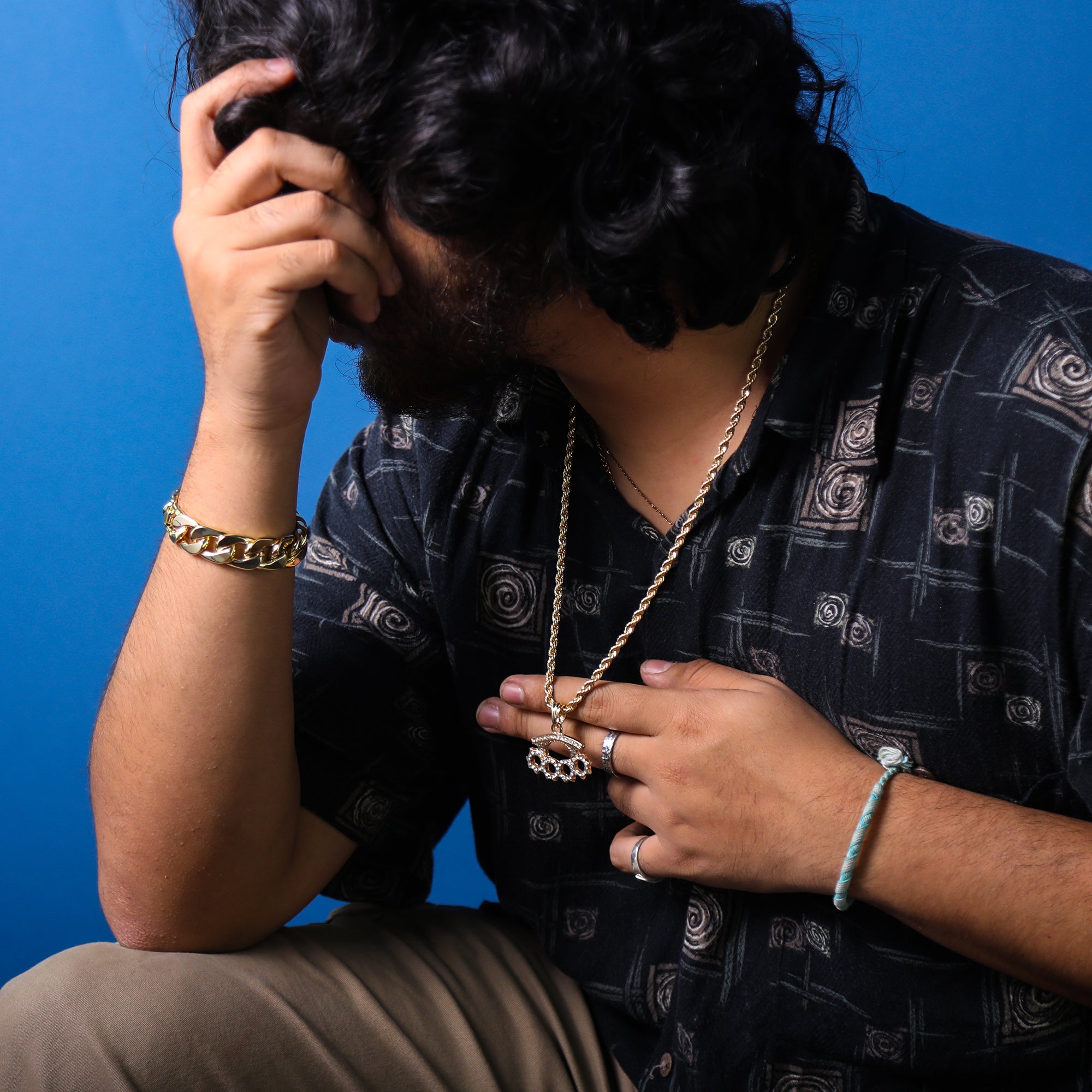 Iced knuckles Pendant 18K 24" Rope Chain Hip Hop Jewelry