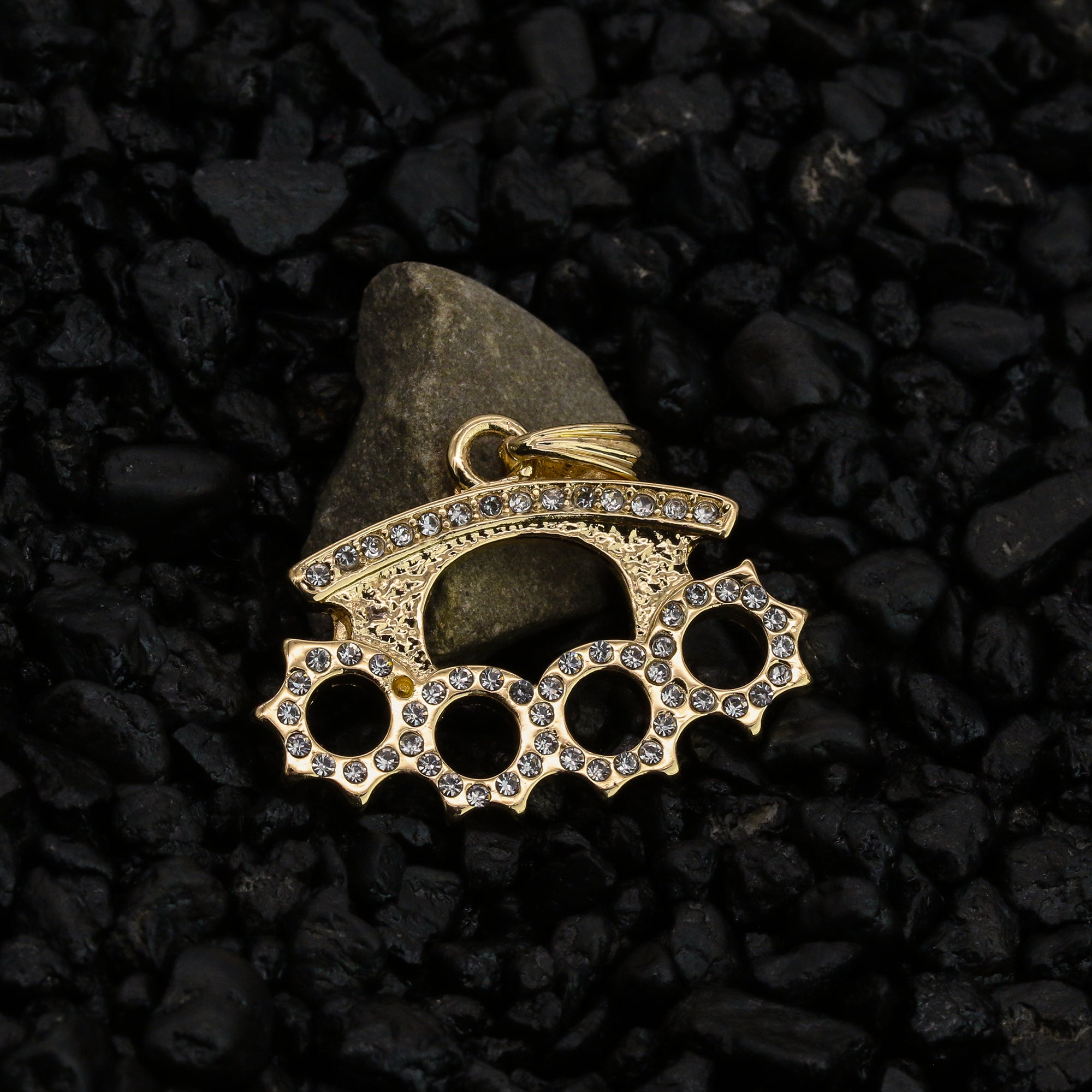 Iced knuckles Pendant 18K 24" Rope Chain Hip Hop Jewelry