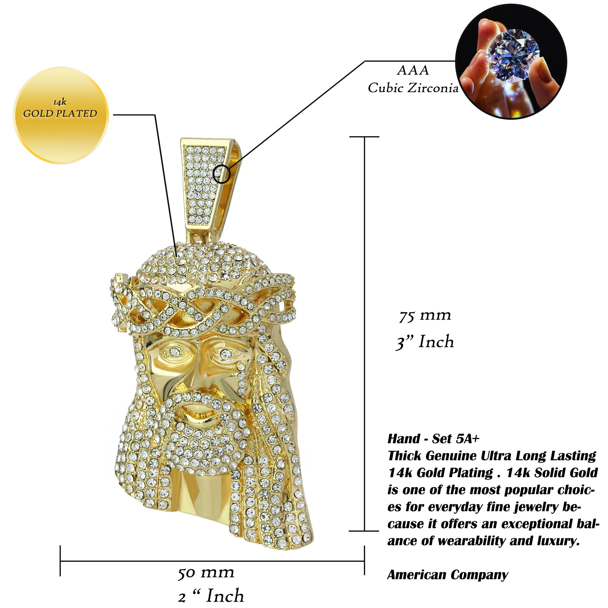 TEAR JESU FACE PENDANT TWO 30" CUBAN CHAIN