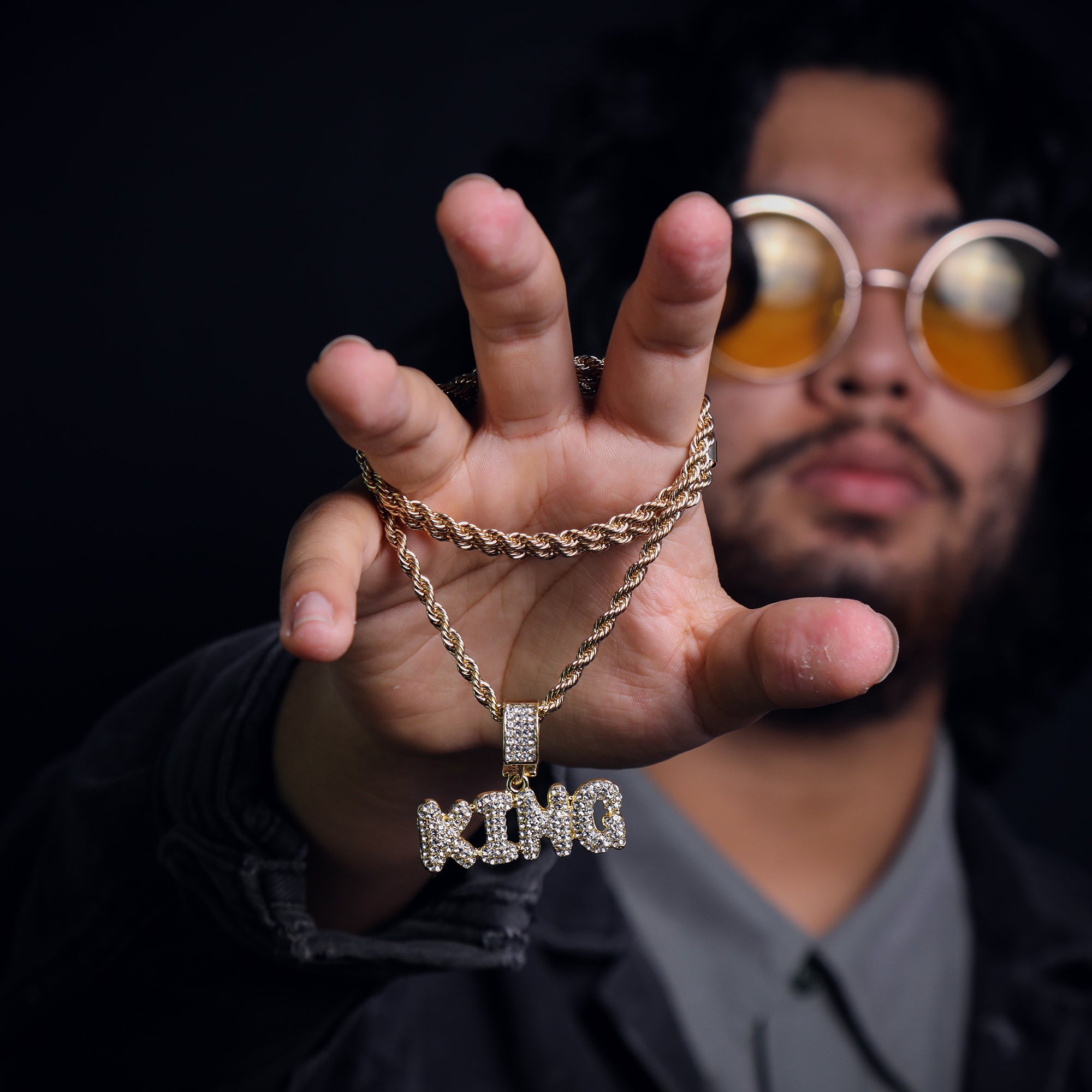 King Word Pendant 24" Rope Chain Hip Hop Style 18k Gold Plated