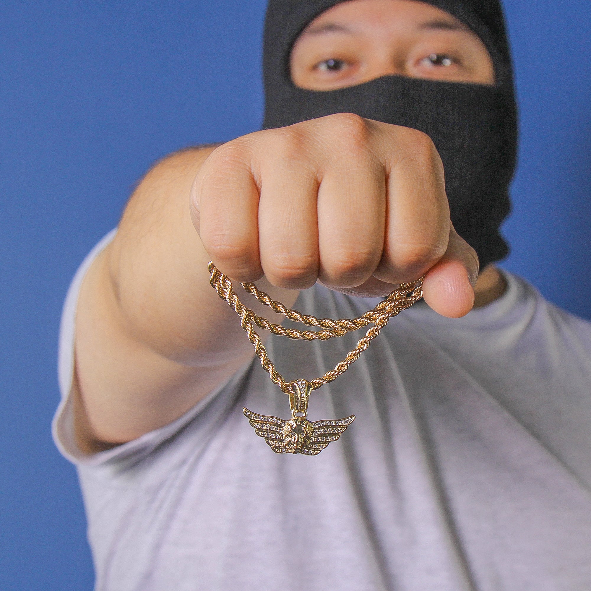 Winged Lion Face Pendant Rope Chain Men's Hip Hop 18k Cz Jewelry Necklace Choker