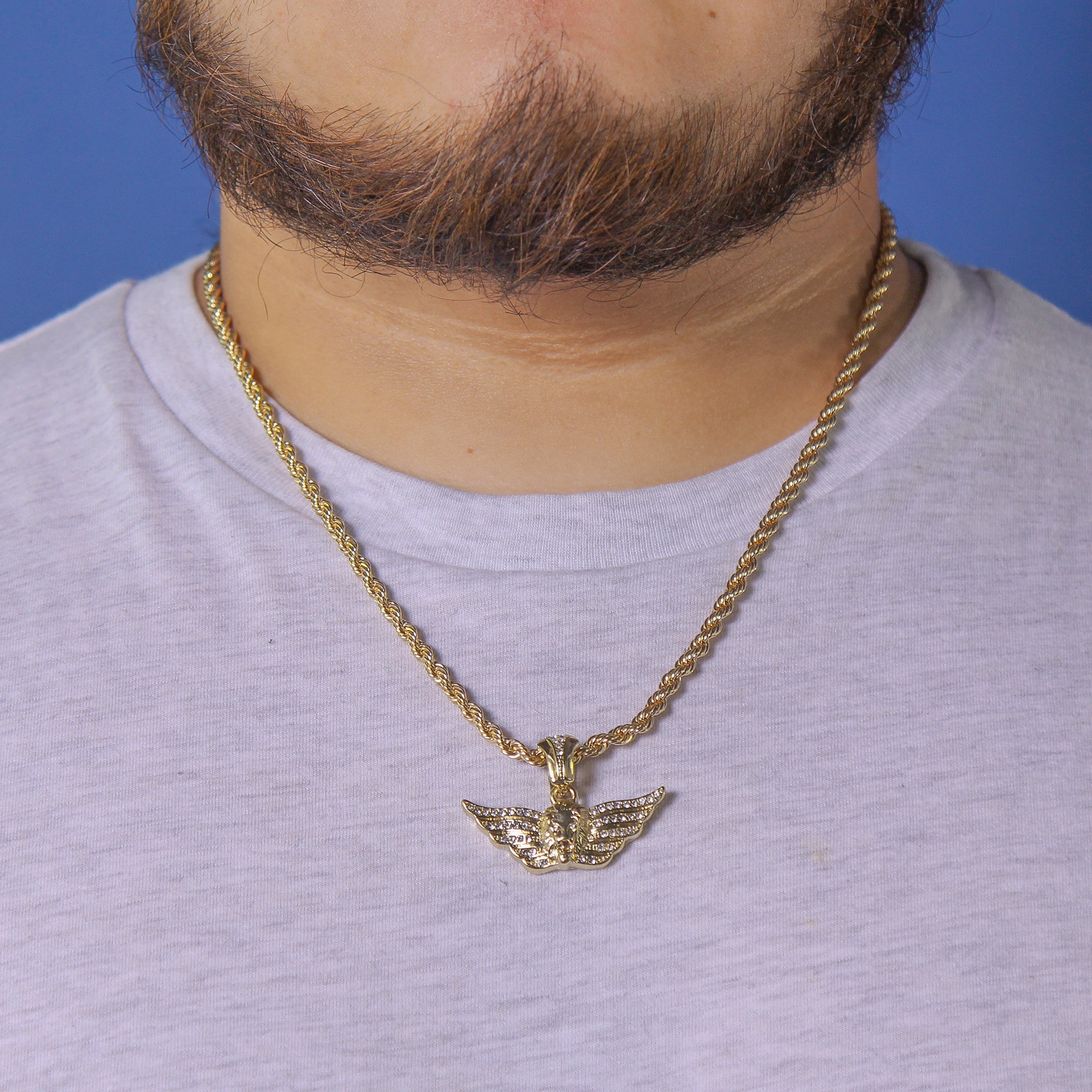 Winged Lion Face Pendant Rope Chain Men's Hip Hop 18k Cz Jewelry Necklace Choker
