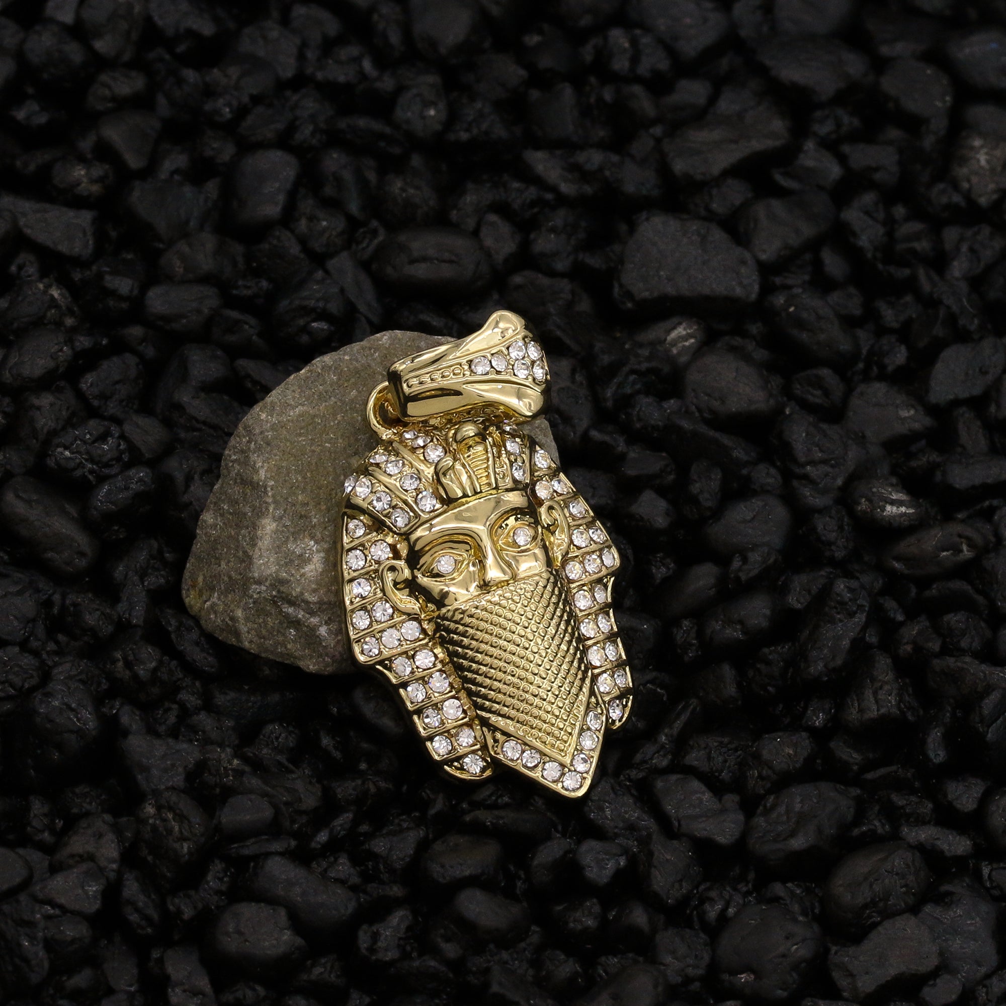 Masked Pharaoh Pendant 4mm 24" Rope Chain 18k Gold Plated