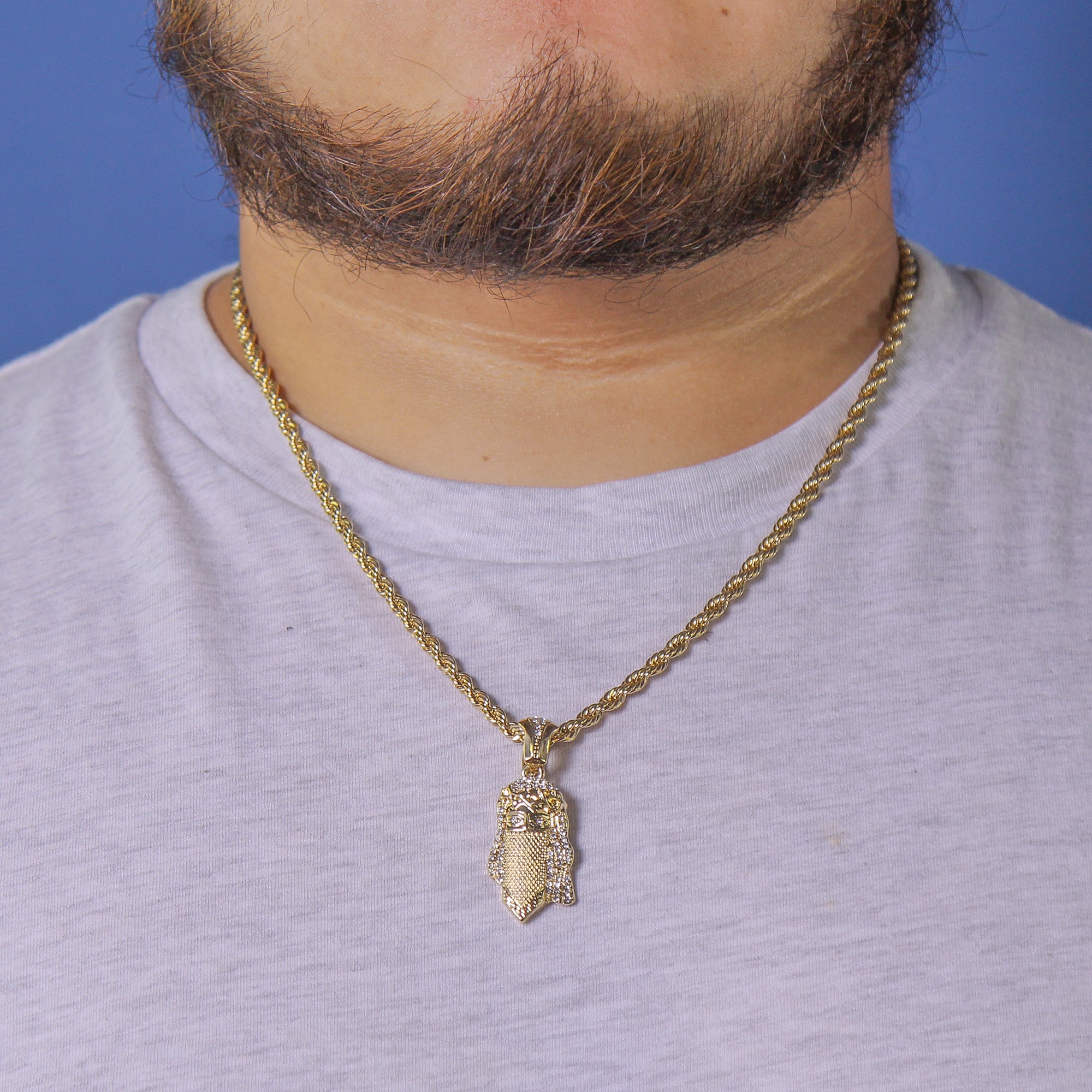 Masked Jesus Pendant Rope Chain Men's Hip Hop 18k Cz Jewelry Necklace Choker