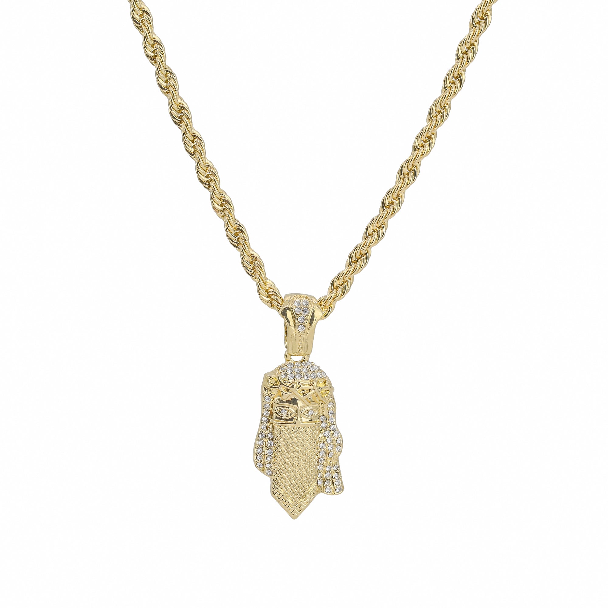 Masked Jesus Pendant Rope Chain Men's Hip Hop 18k Cz Jewelry Necklace Choker
