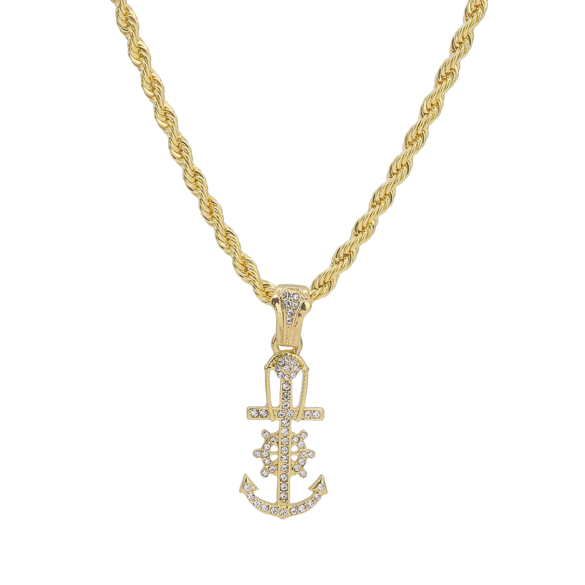 Small Anchor Pendant Rope Chain Men's Hip Hop 18k Cz Jewelry Necklace Choker