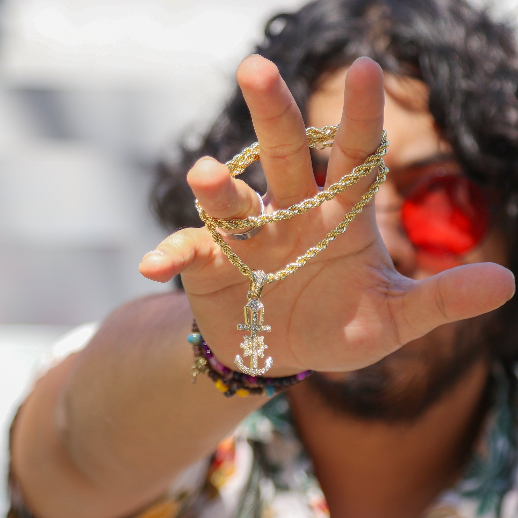 Small Anchor Pendant Rope Chain Men's Hip Hop 18k Cz Jewelry Necklace Choker