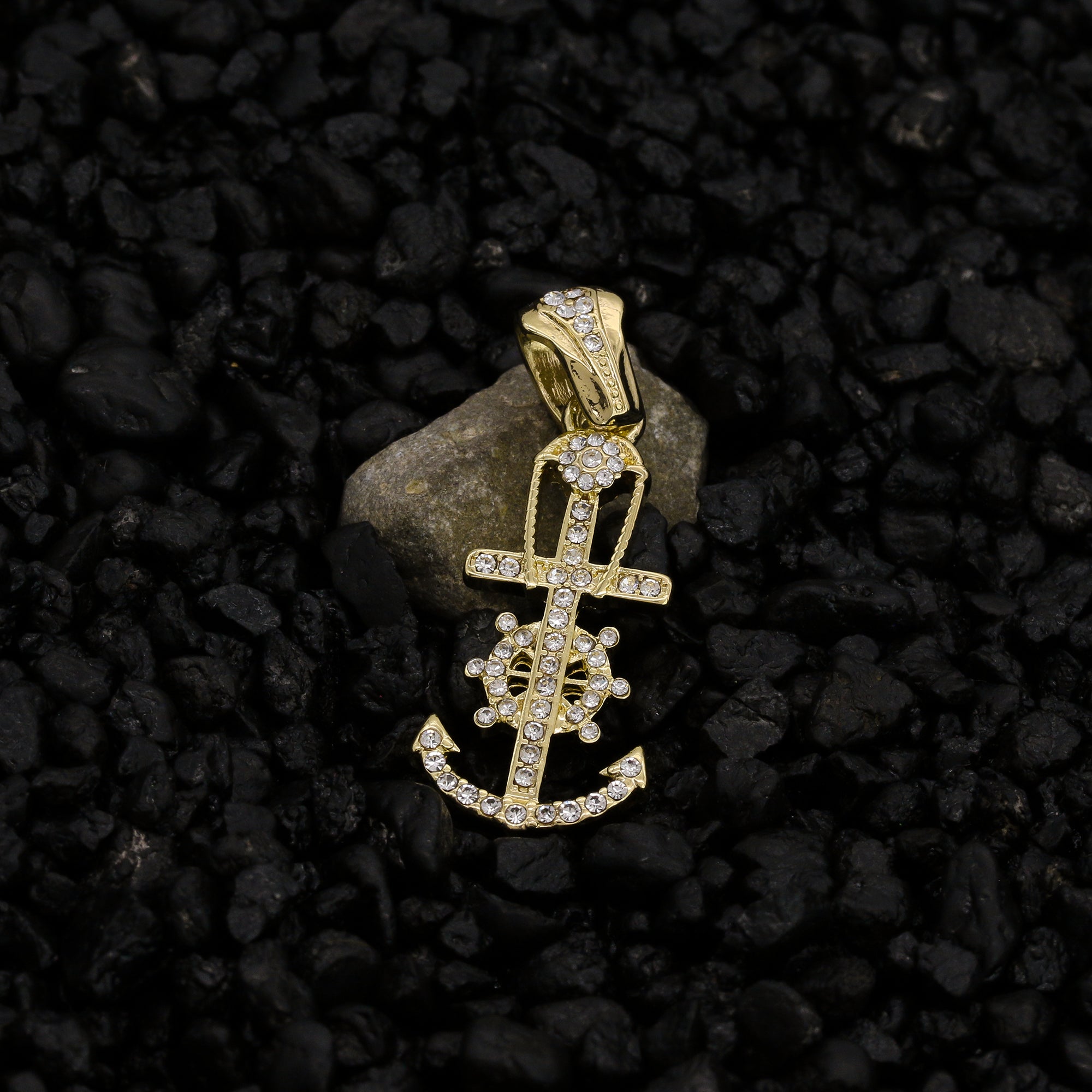 Small Anchor Pendant Rope Chain Men's Hip Hop 18k Cz Jewelry Necklace Choker