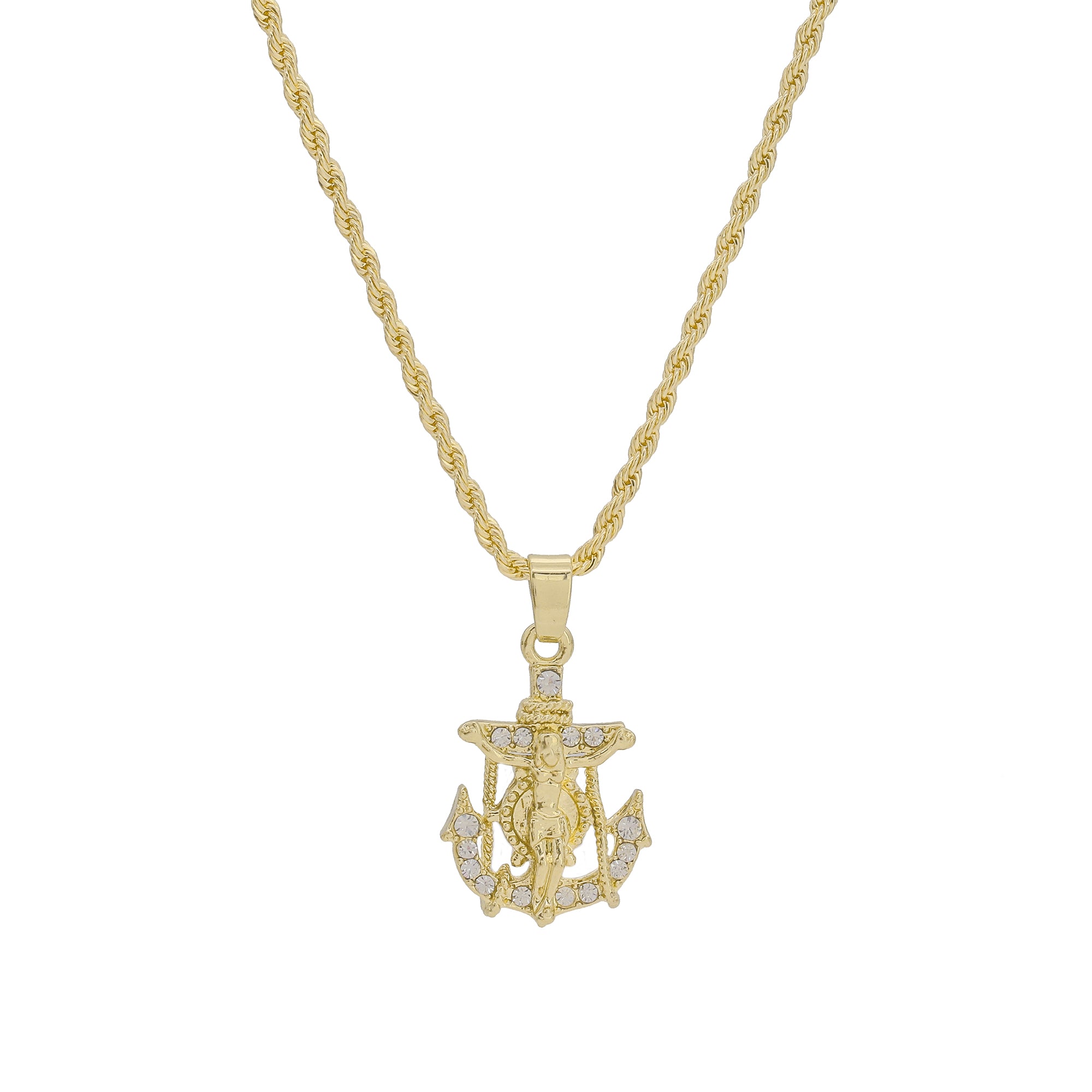 Micro Cz Jesus Anchor Pendant Rope Chain Men's Hip Hop 18k Cz Jewelry Necklace Choker