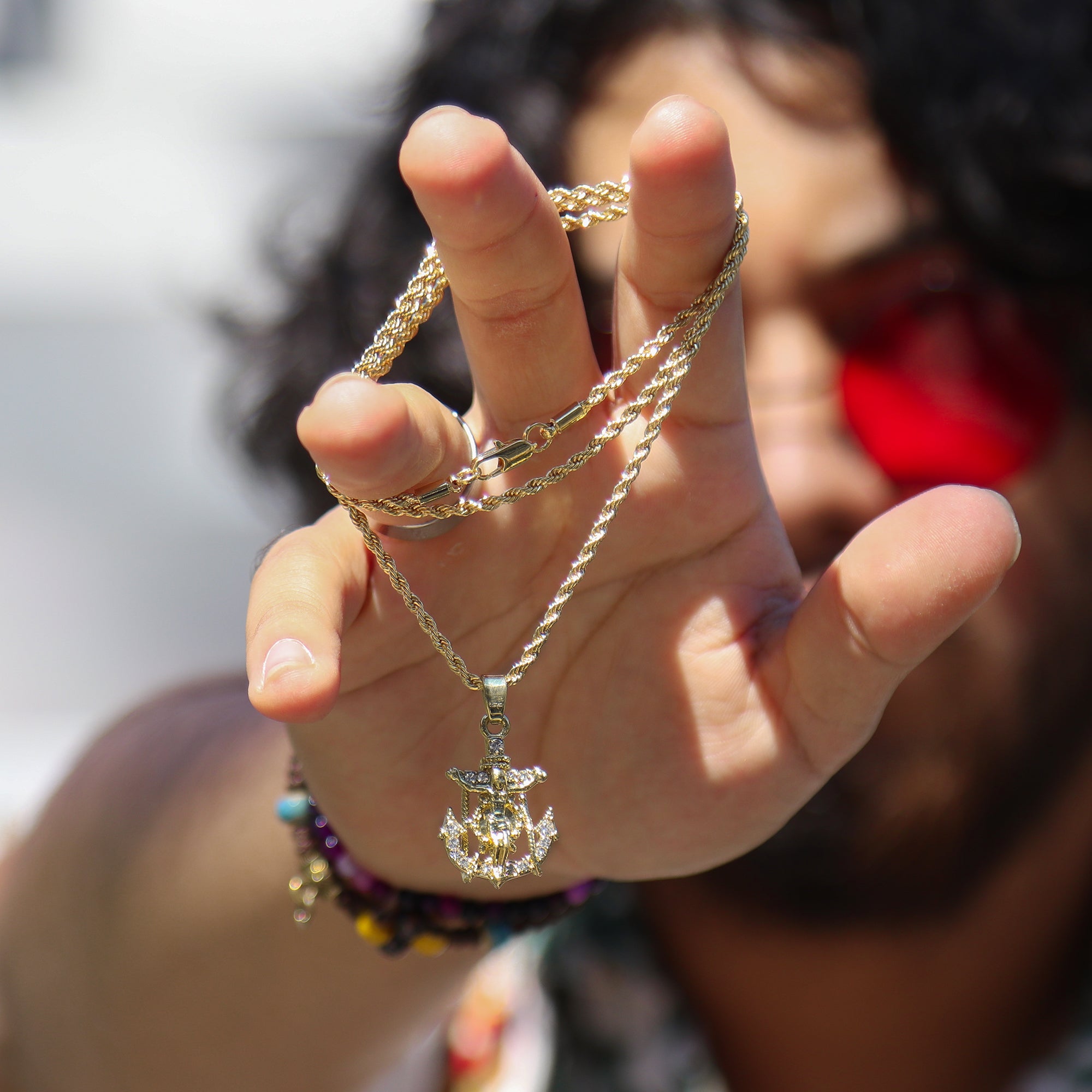 Micro Cz Jesus Anchor Pendant Rope Chain Men's Hip Hop 18k Cz Jewelry Necklace Choker