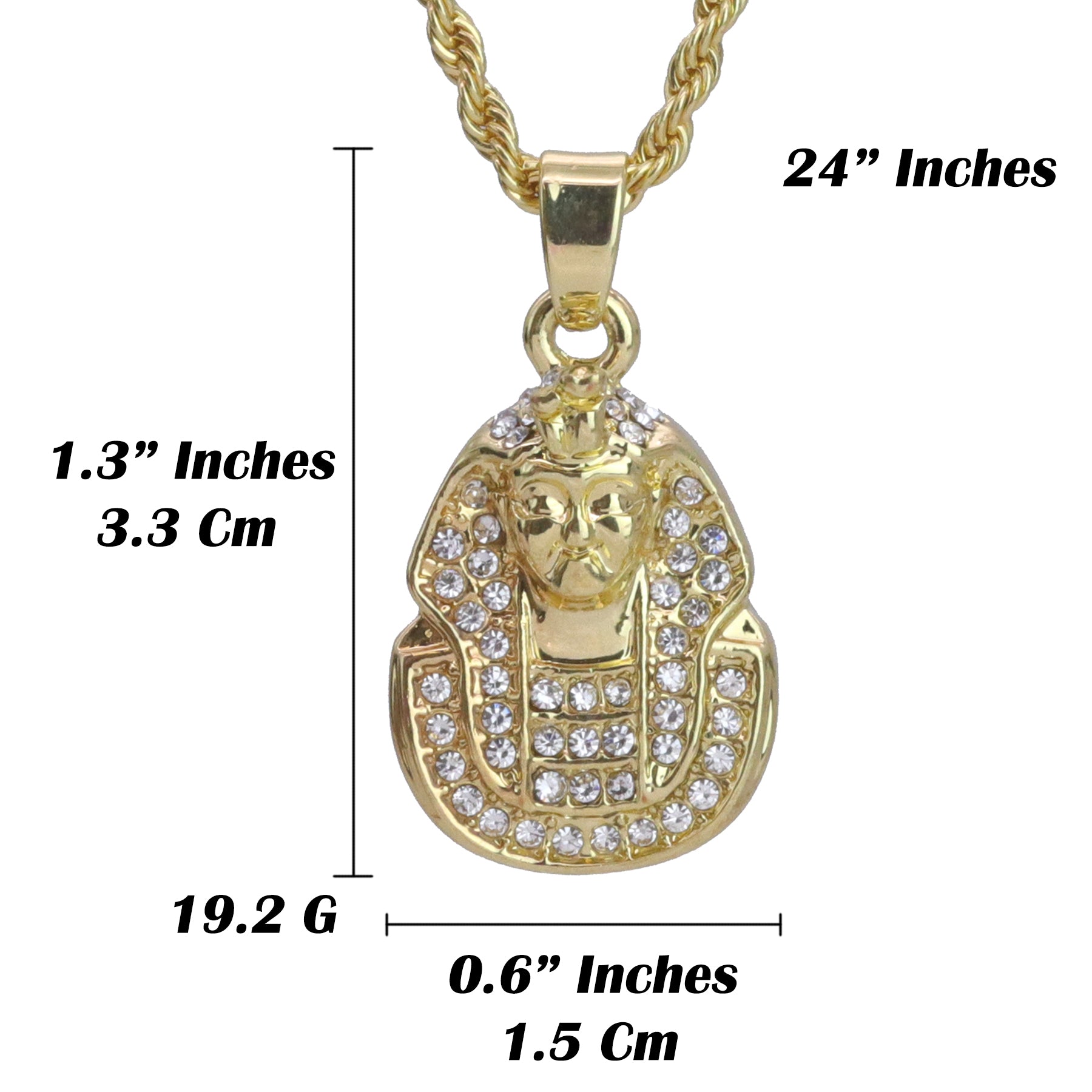 Micro Pharaoh Pendant 24" Rope Chain Hip Hop Style 18k Gold PT