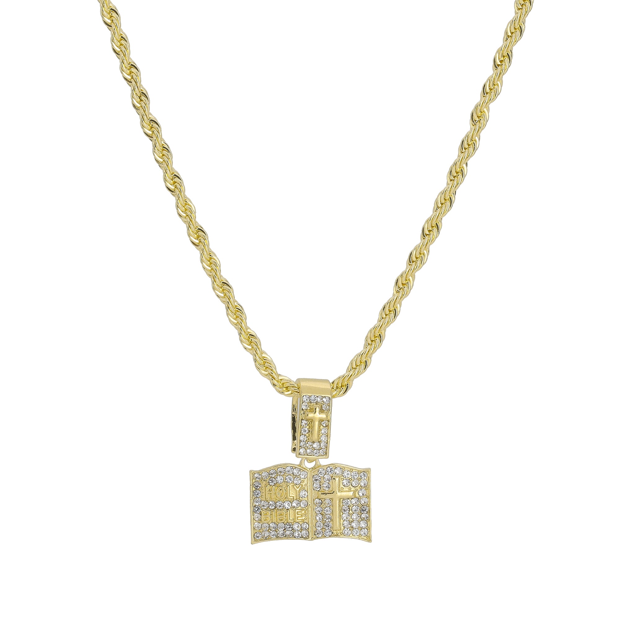 Micro Holy Bible Pendant Rope Chain Men's Hip Hop 18k Cz Jewelry Necklace Choker
