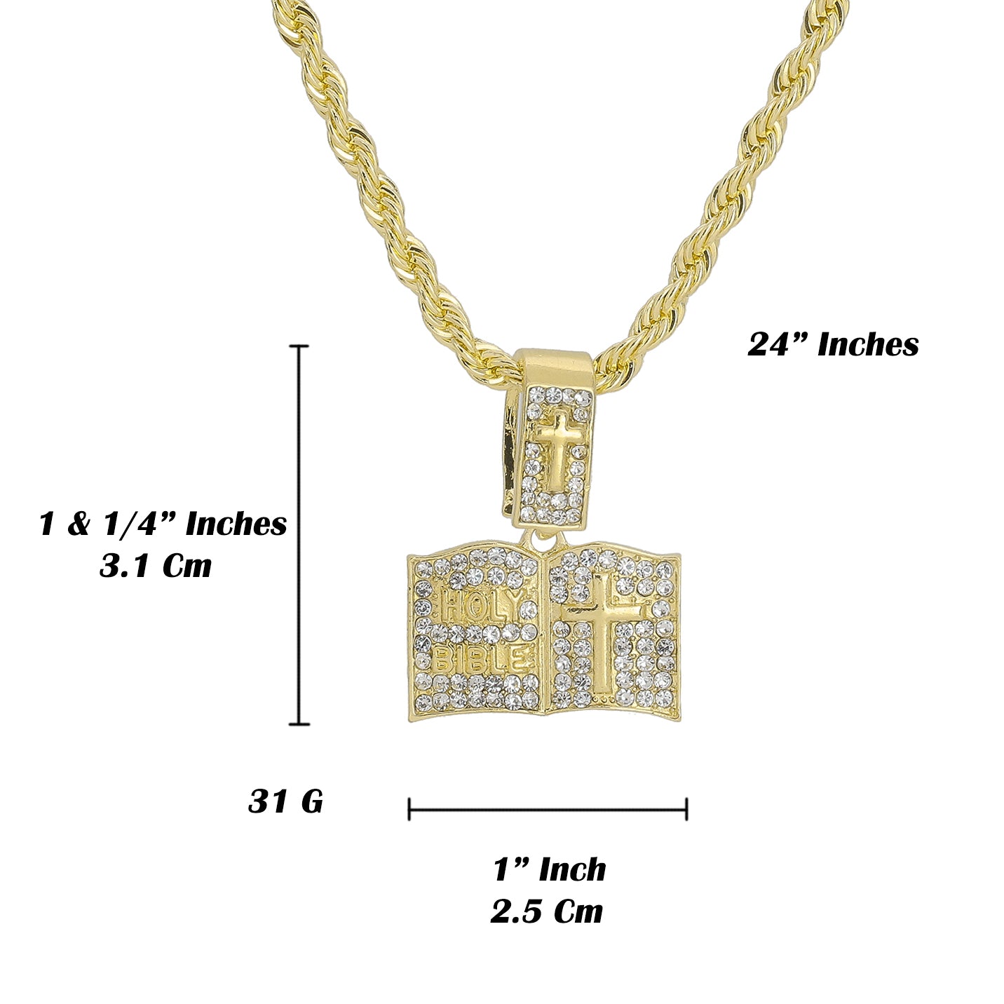 Micro Holy Bible Pendant Rope Chain Men's Hip Hop 18k Cz Jewelry Necklace Choker