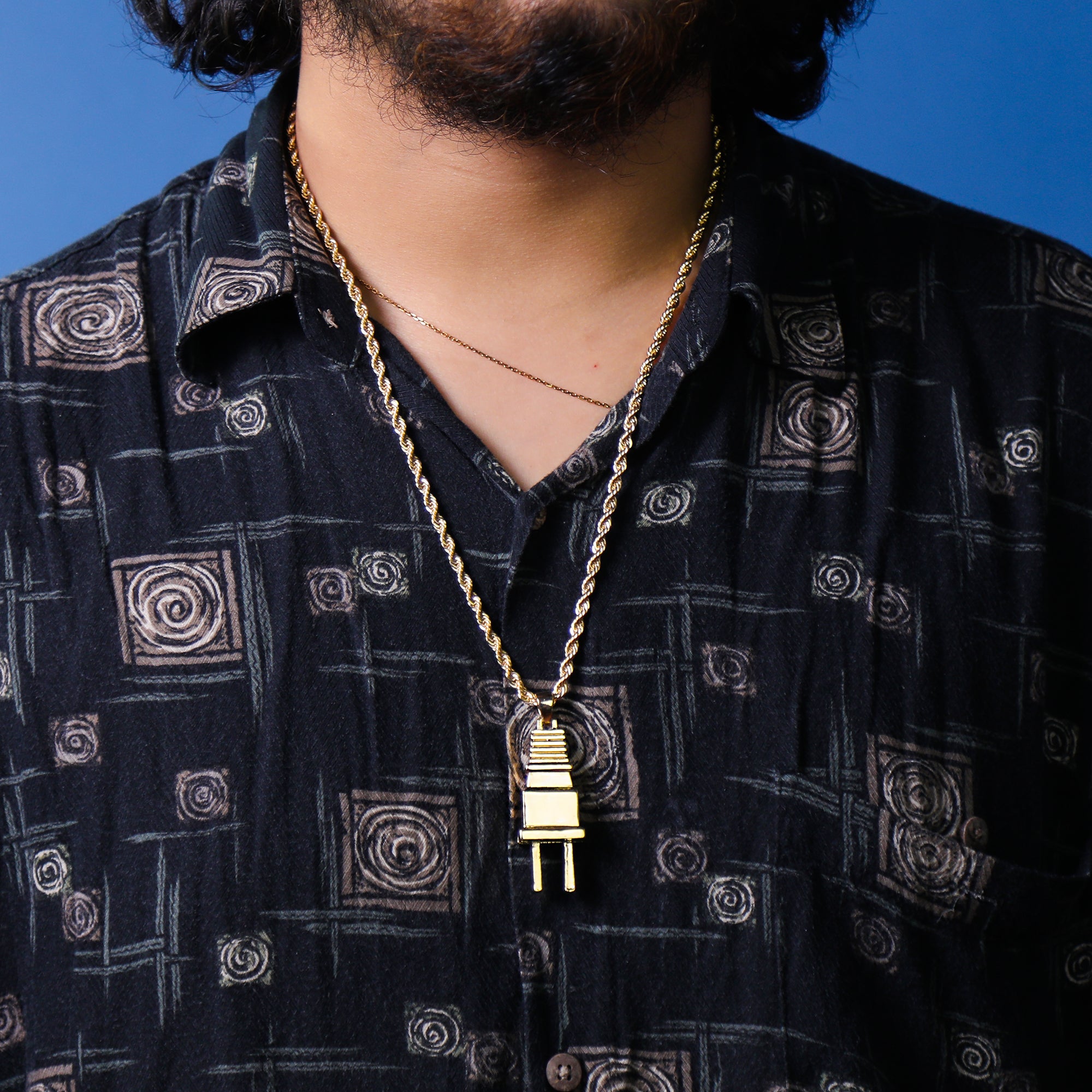Plain Thick Plug Pendant 24" Rope Chain Hip Hop Style 18k Gold Plated