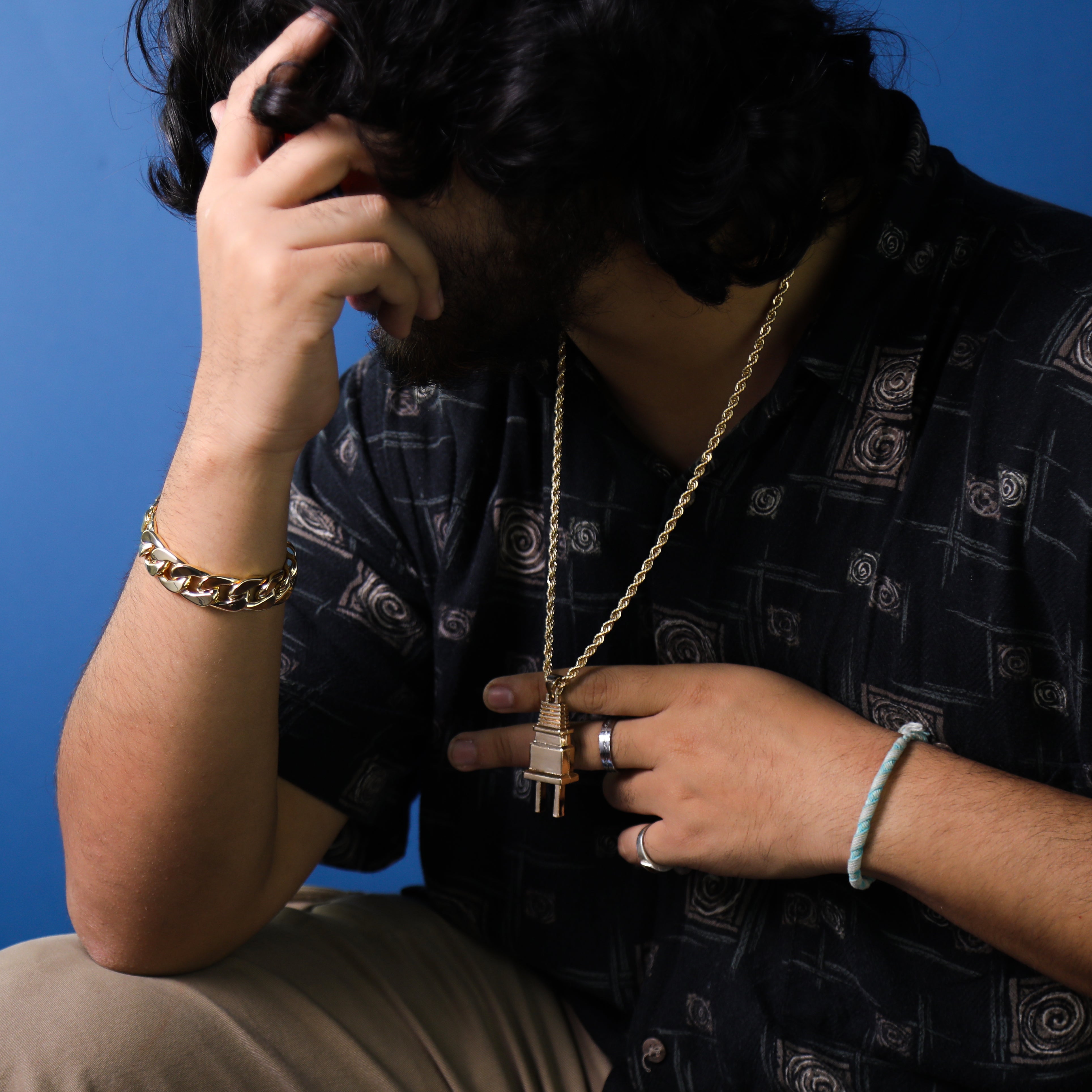 Plain Thick Plug Pendant 24" Rope Chain Hip Hop Style 18k Gold Plated
